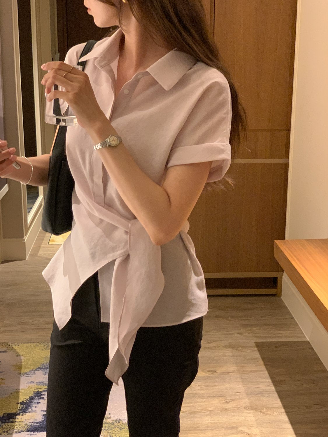 Serene Semi-Open Rolled-Up Wrap Shirt