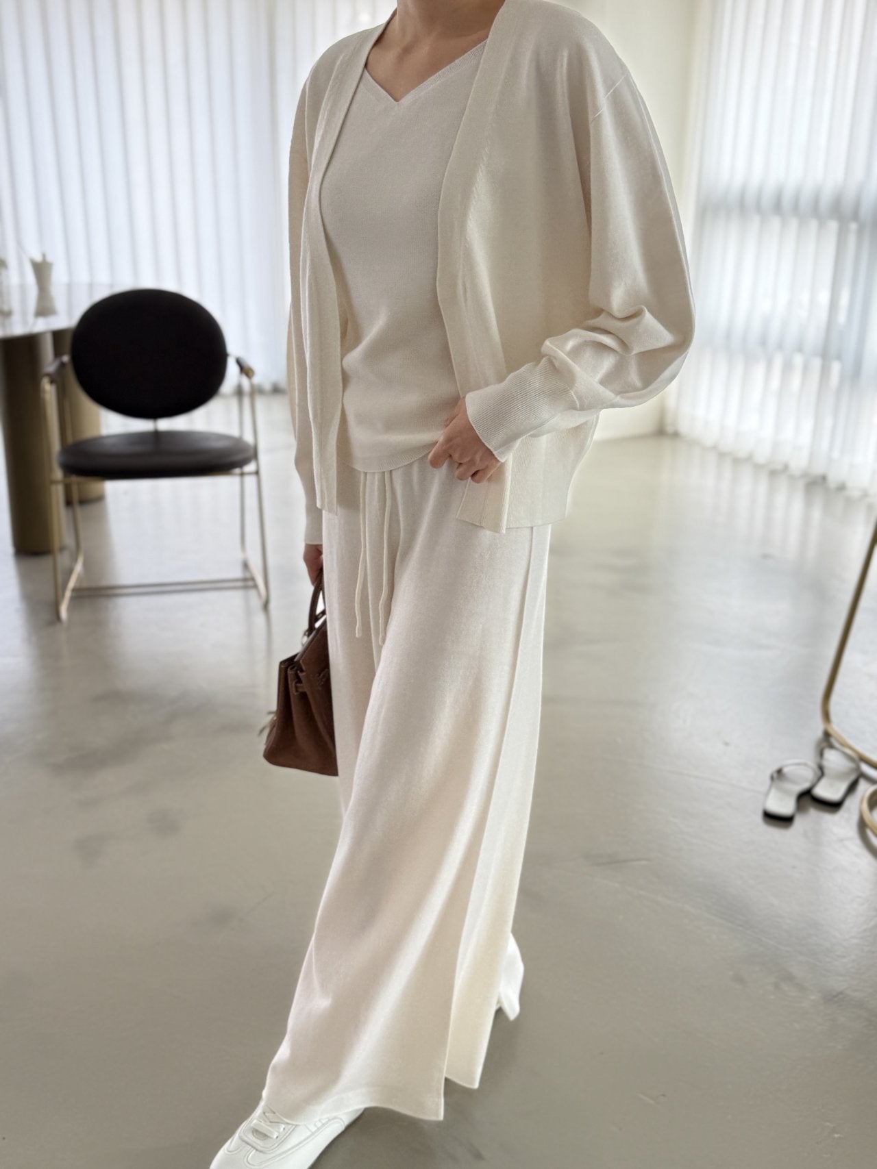 Signature Heart-Neck Cami & Cardigan Set - Cream Ivory