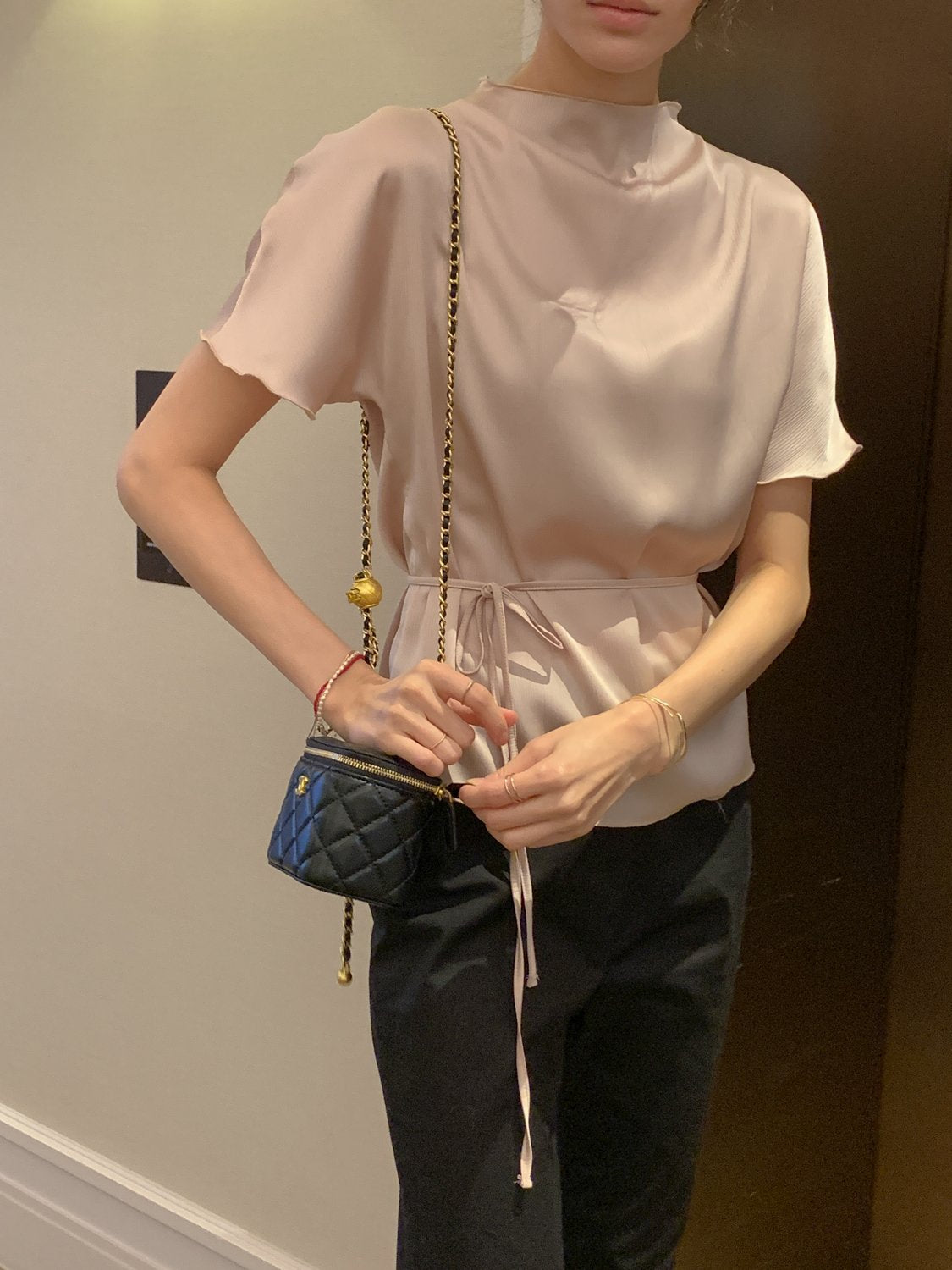 Satin Pleats Raglan Blouse