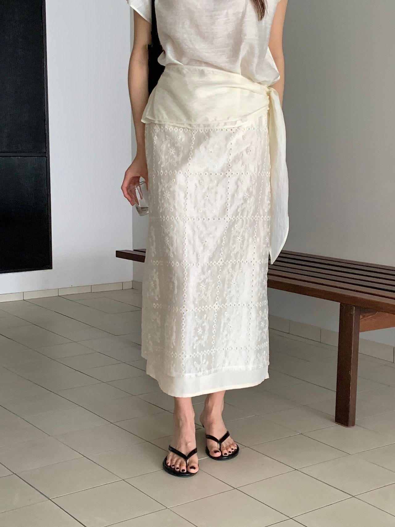 Square Lace Double-Layered Long Skirt
