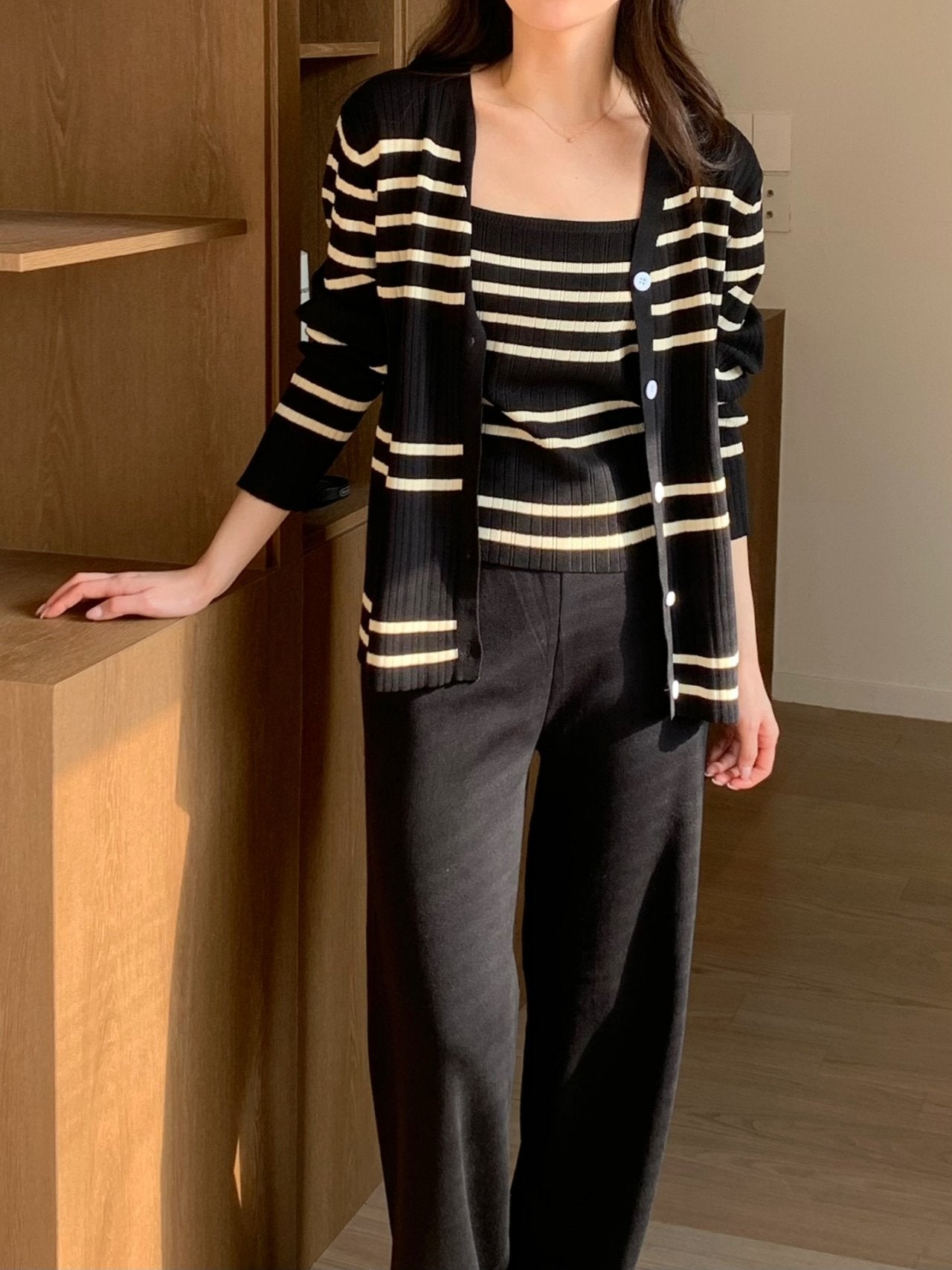 Elegant Stripe Knit 3-Piece Set