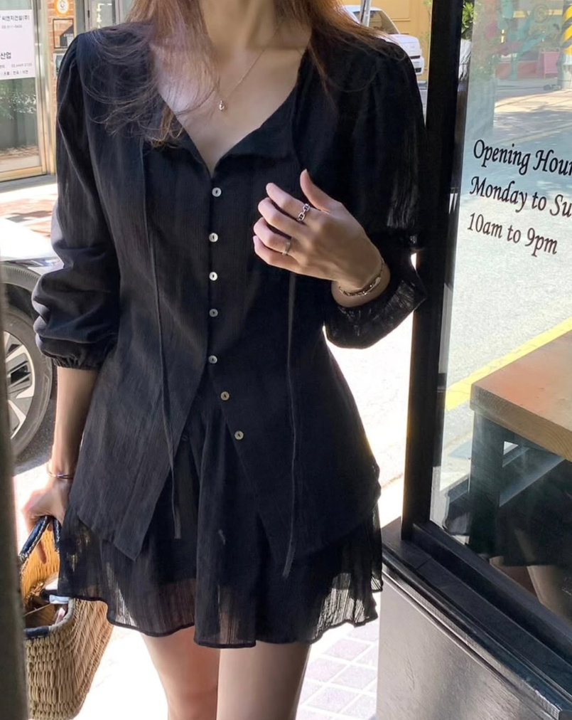 Lucent Slit Blouse & Banded Skirt Setup Set