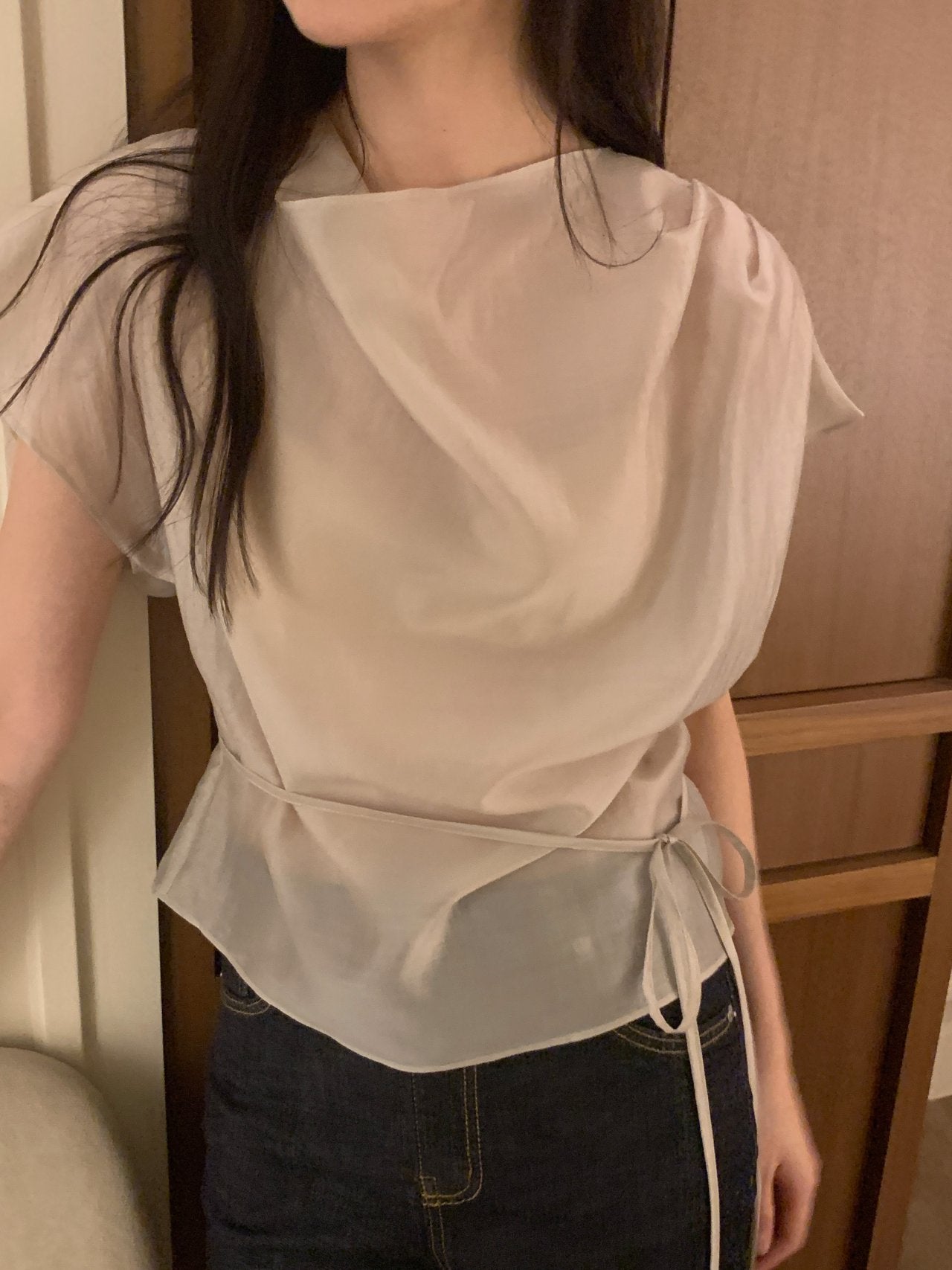 [Best Seller] Petal Sleeve Tencel Blouse