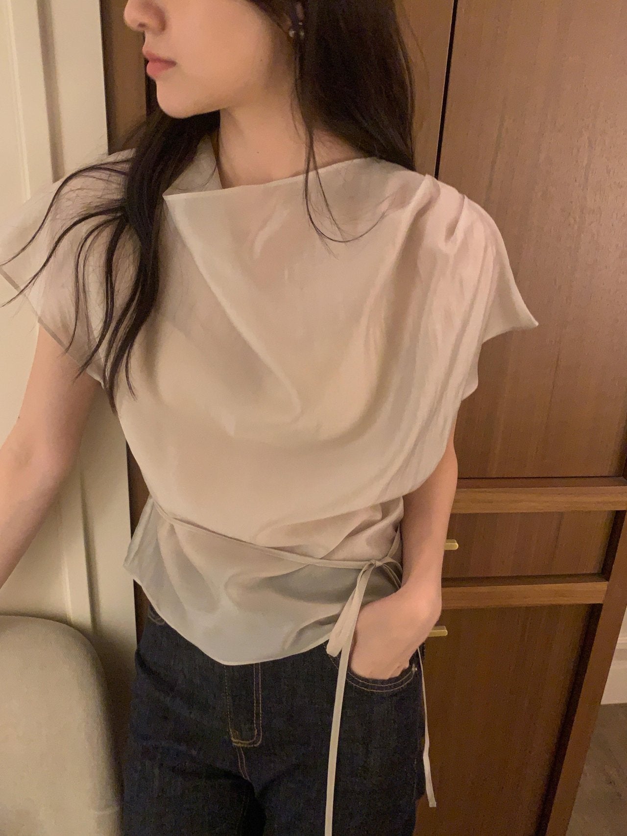 [Best Seller] Petal Sleeve Tencel Blouse