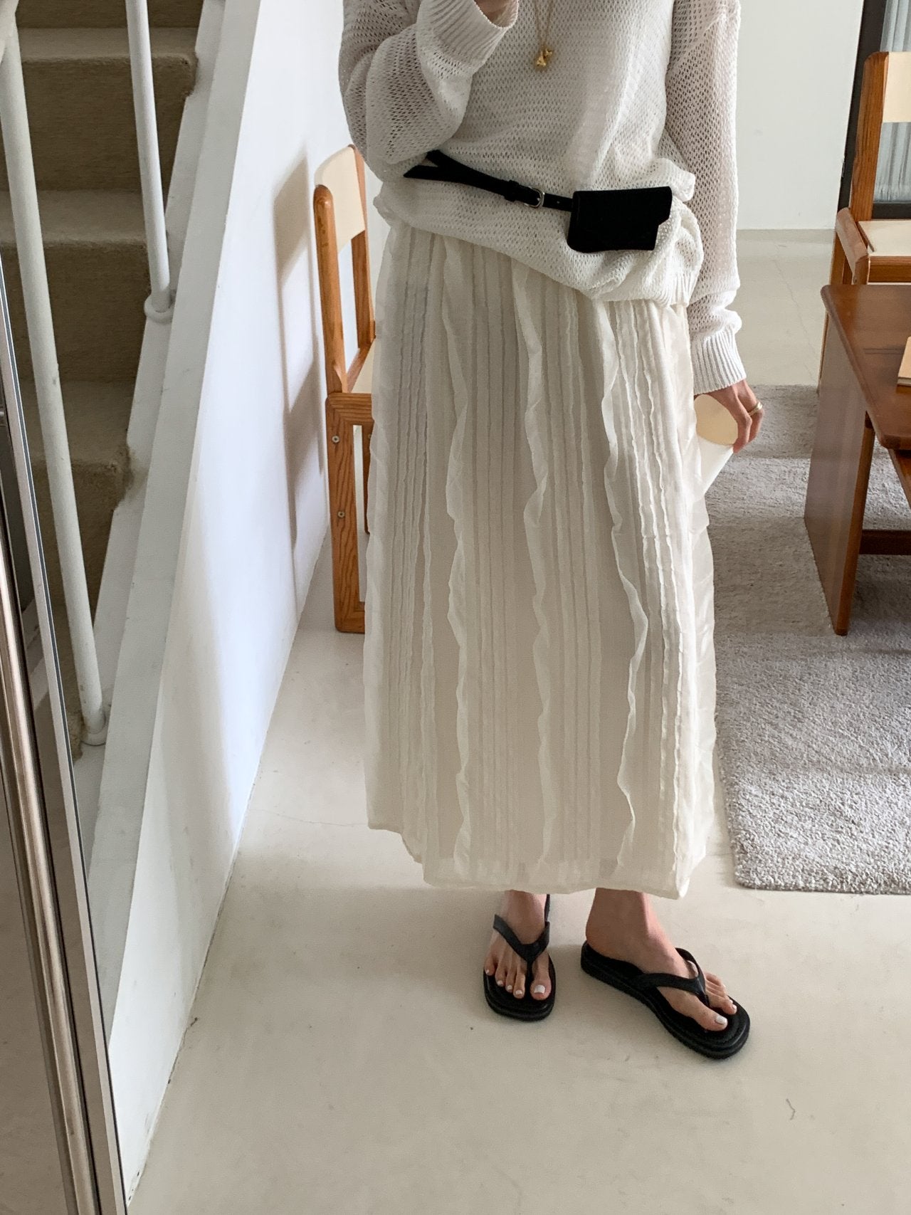 Ruffle Pintuck Long Skirt