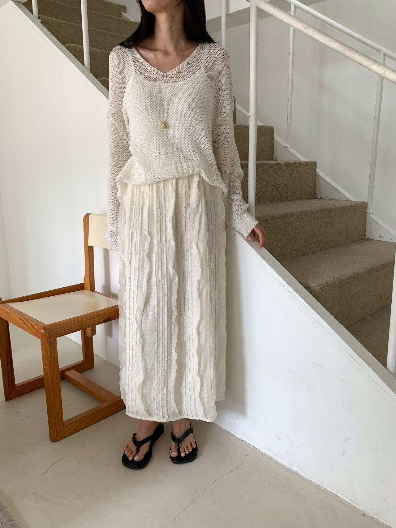 Ruffle Pintuck Long Skirt