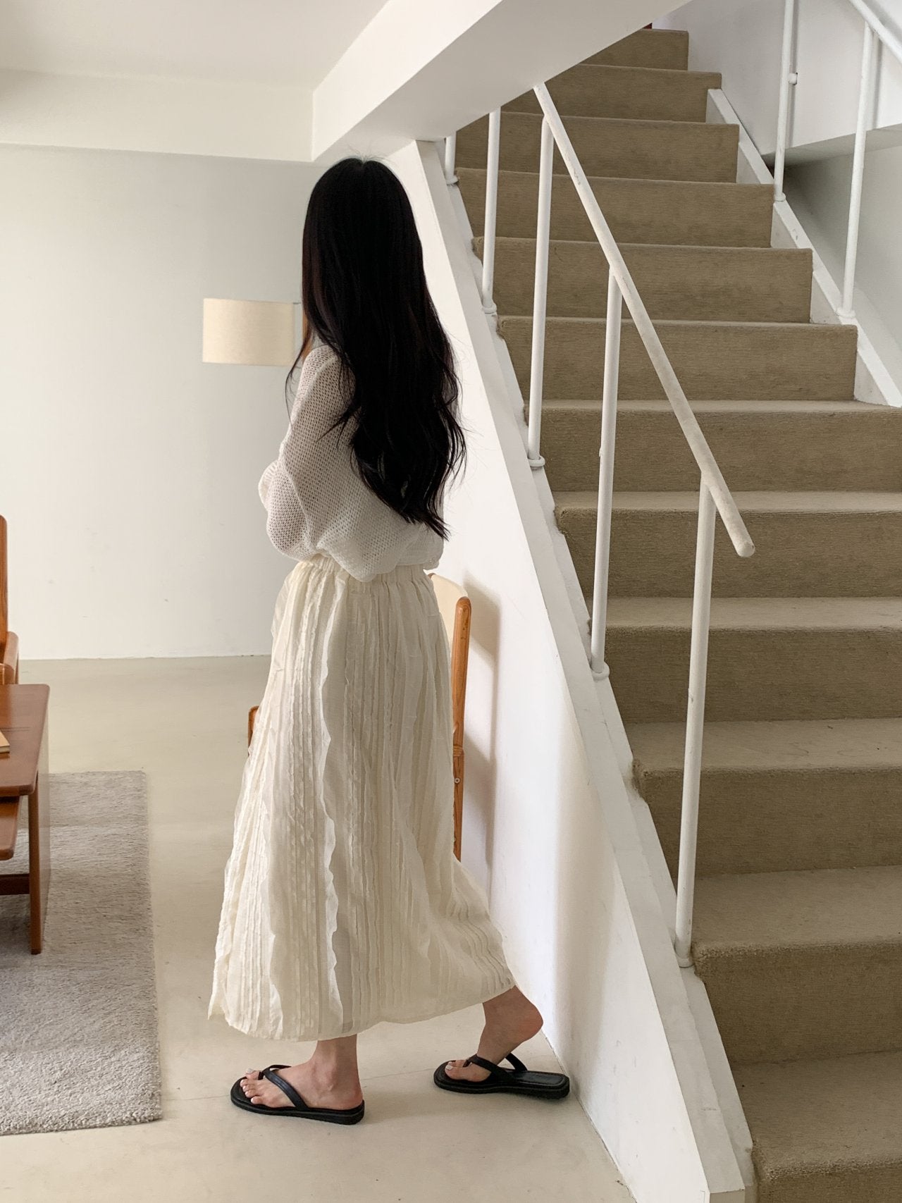 Ruffle Pintuck Long Skirt