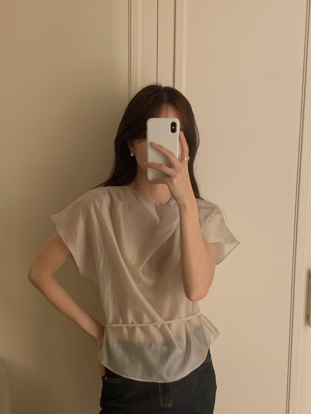 [Best Seller] Petal Sleeve Tencel Blouse