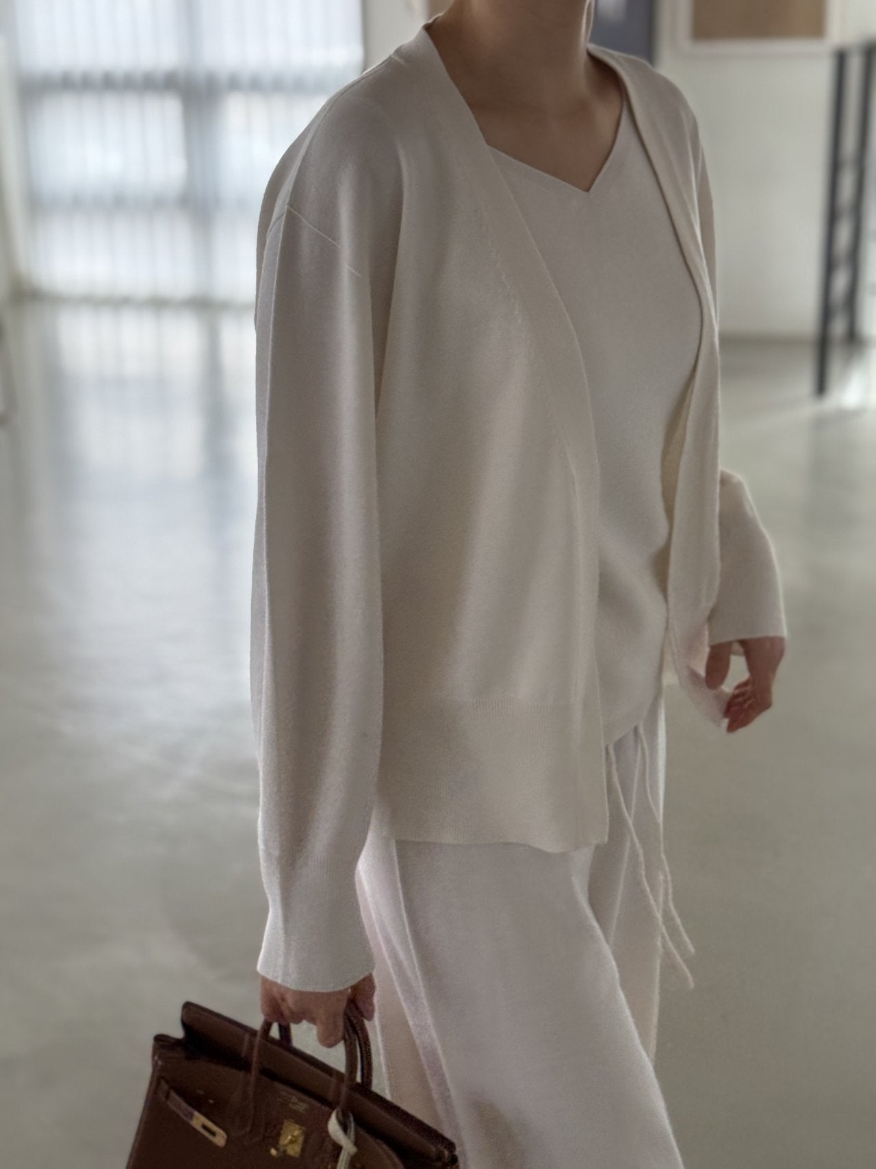 Signature Heart-Neck Cami & Cardigan Set - Cream Ivory