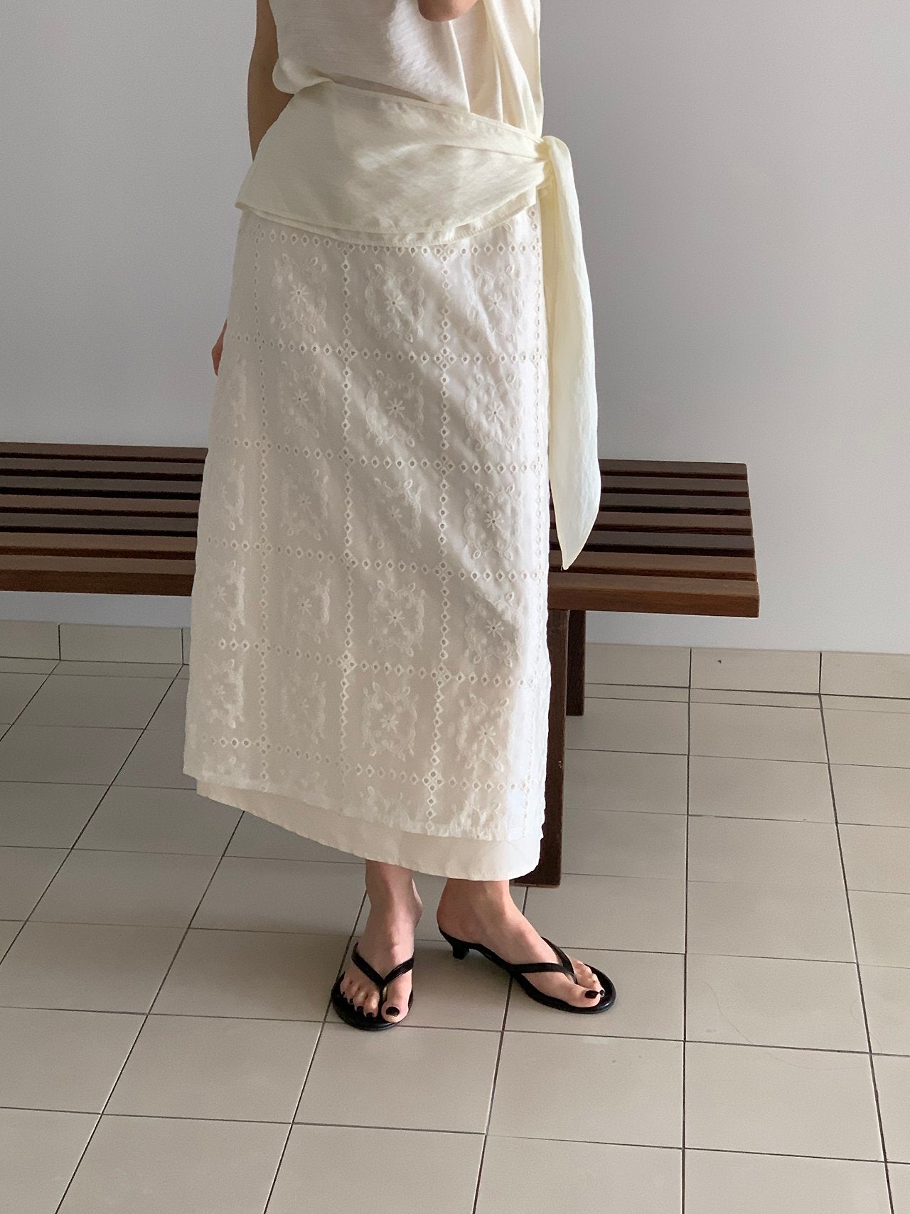 Square Lace Double-Layered Long Skirt
