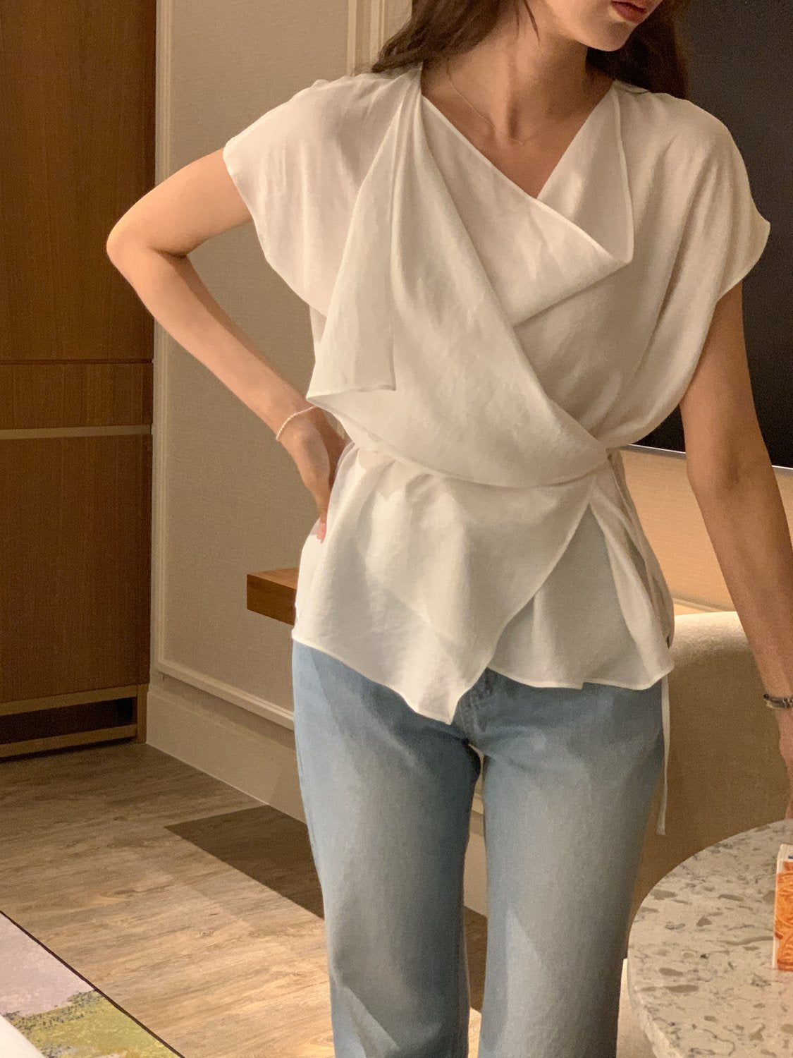 Draped Side-Button Blouse