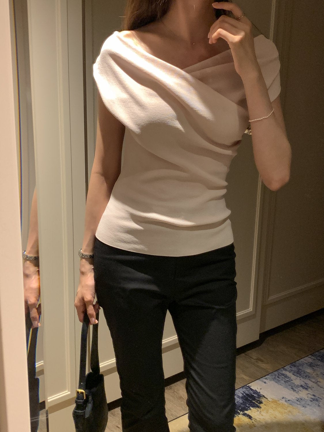 Two-Way Shirred Knit Top