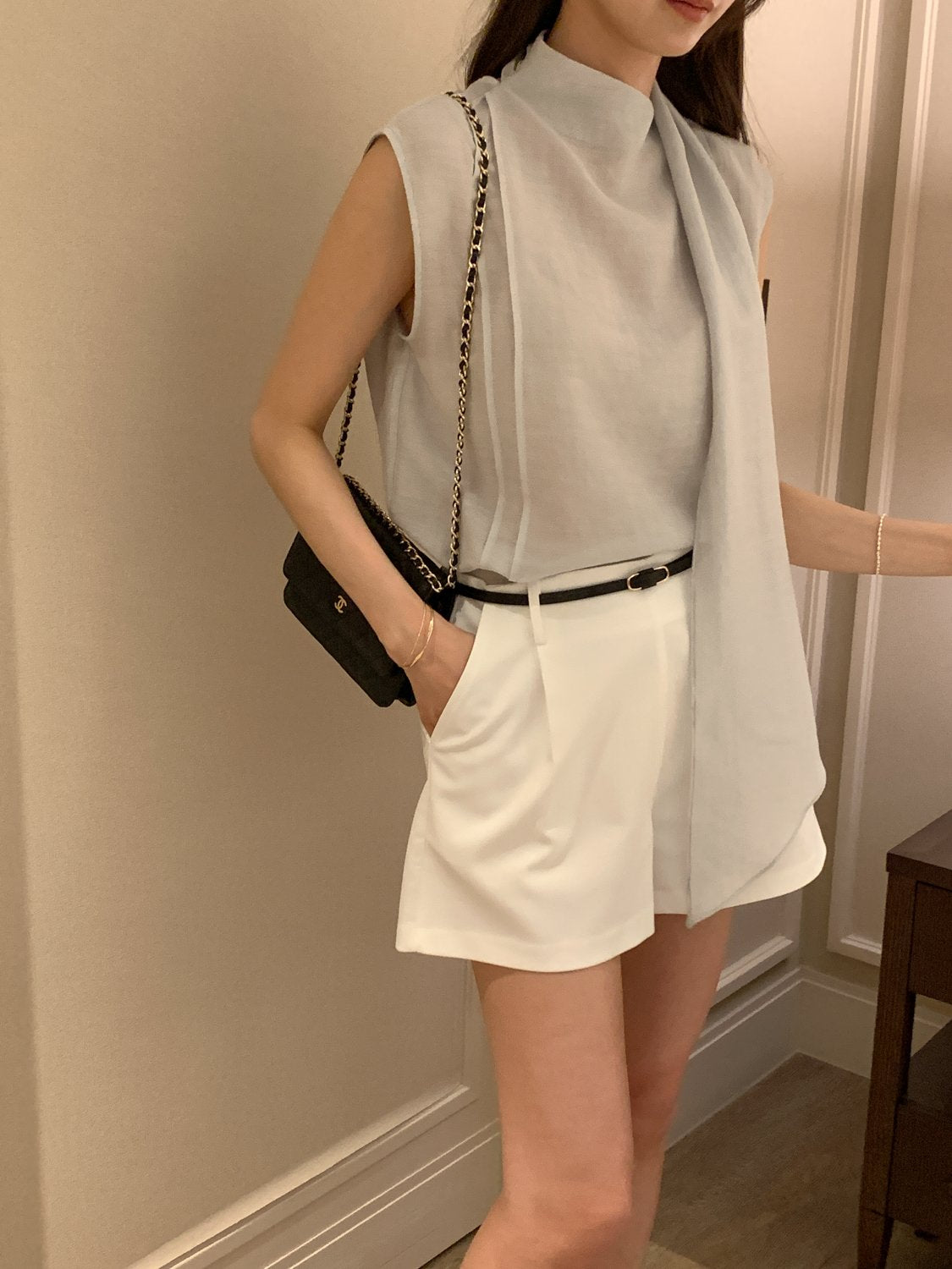 [Best Seller] Scarf Detail Sleeveless Blouse