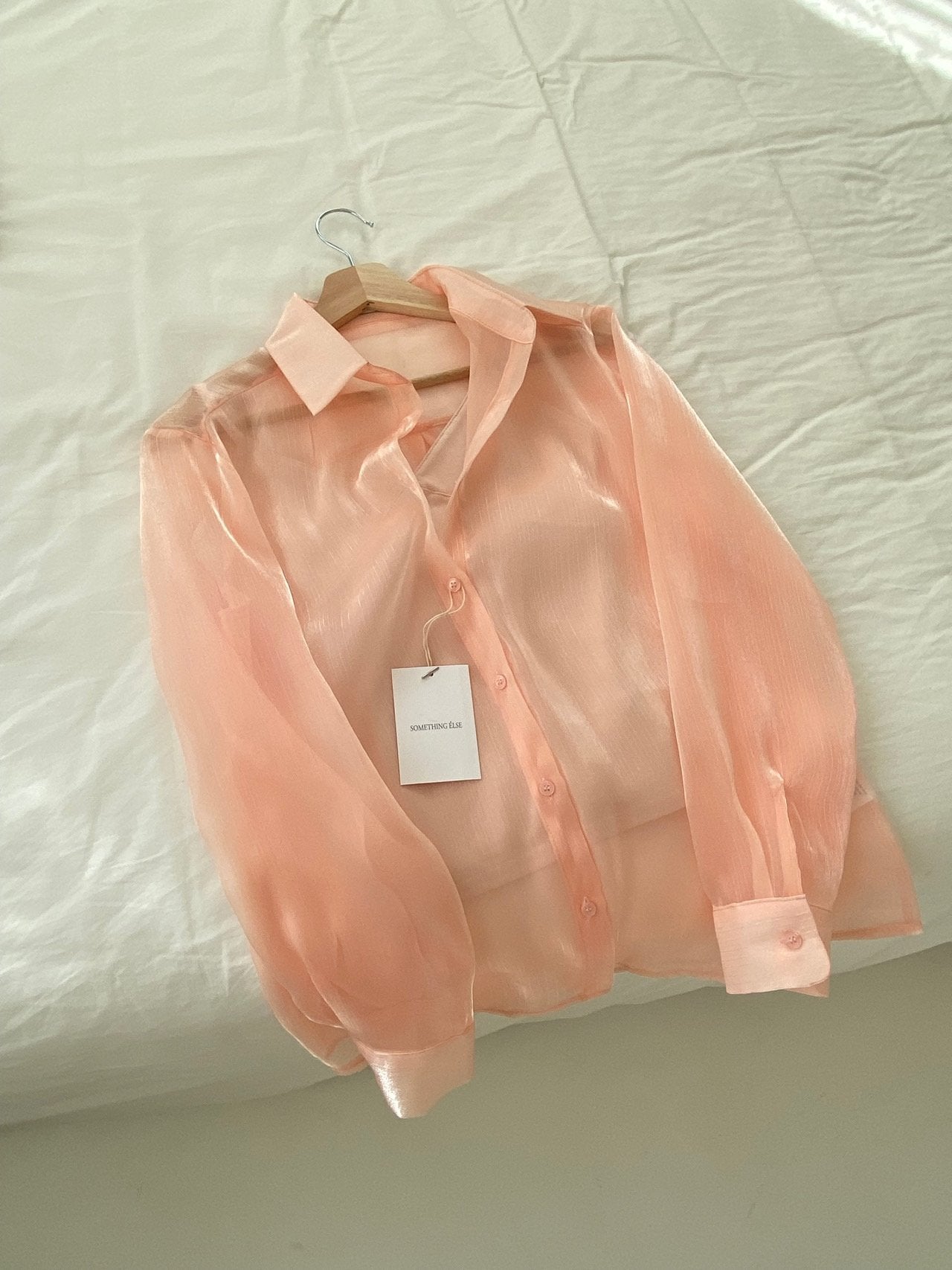 Luxury Organza Sheer Blouse – Sky Blue · White · Peach Pink