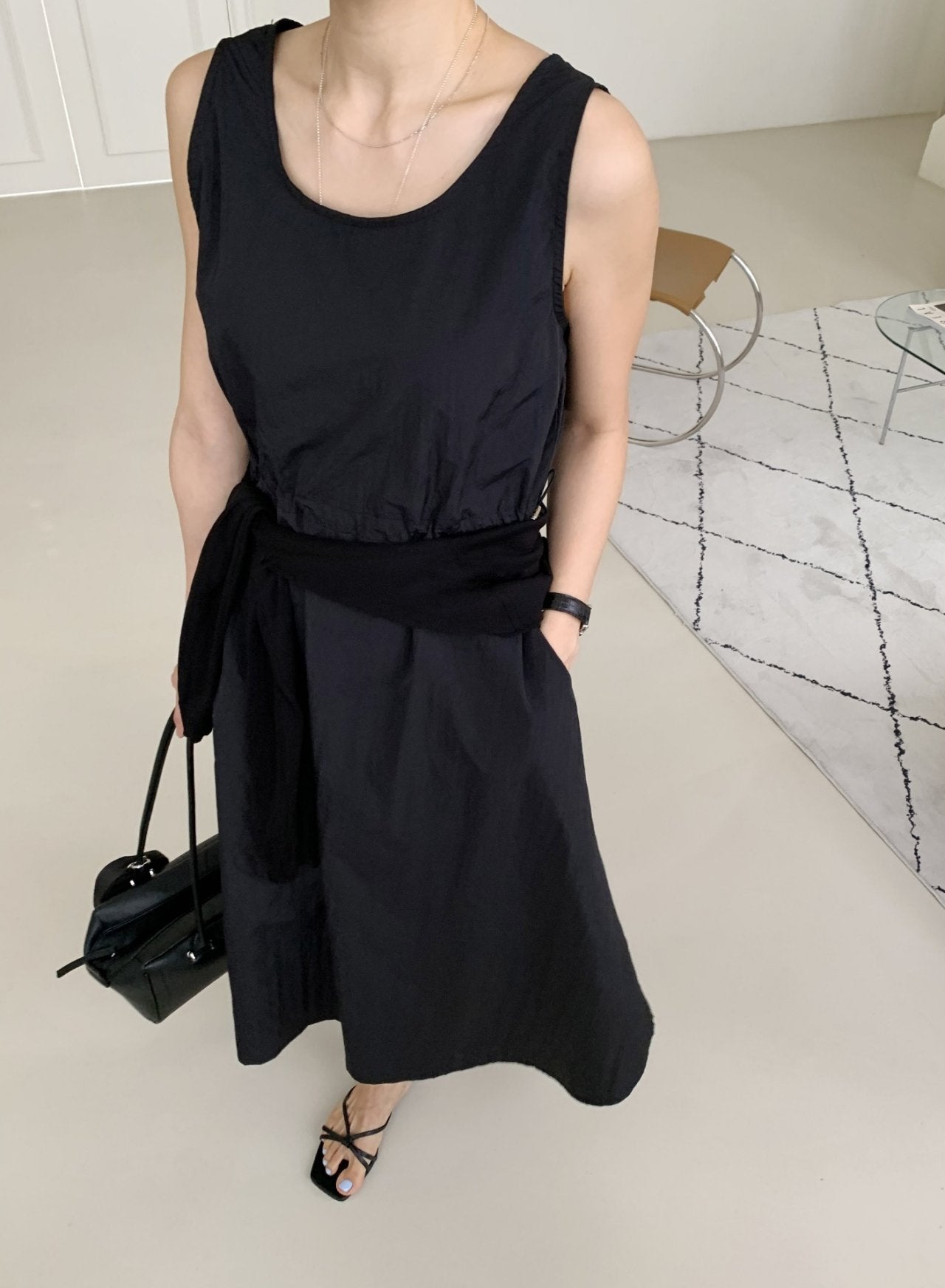 Crisp Texture Long Dress & Matching Cardigan set