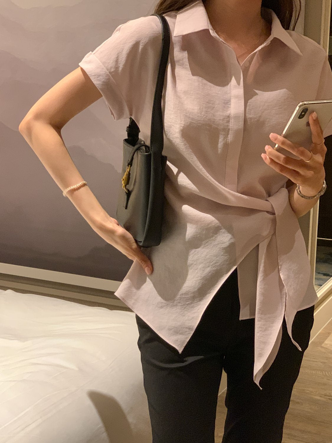 Serene Semi-Open Rolled-Up Wrap Shirt