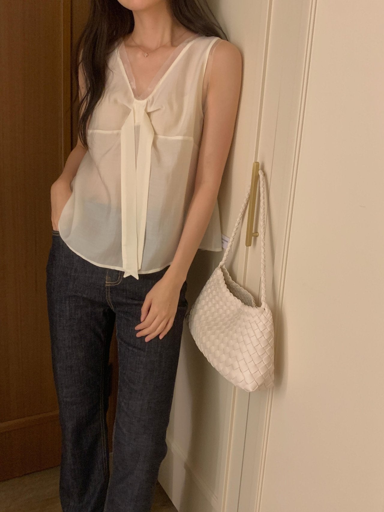 Pure Mood See-through V-Blouse