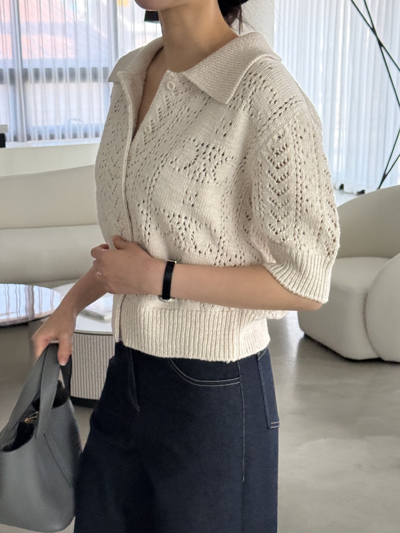 Classic Crochet Cardigan - Cream Oat