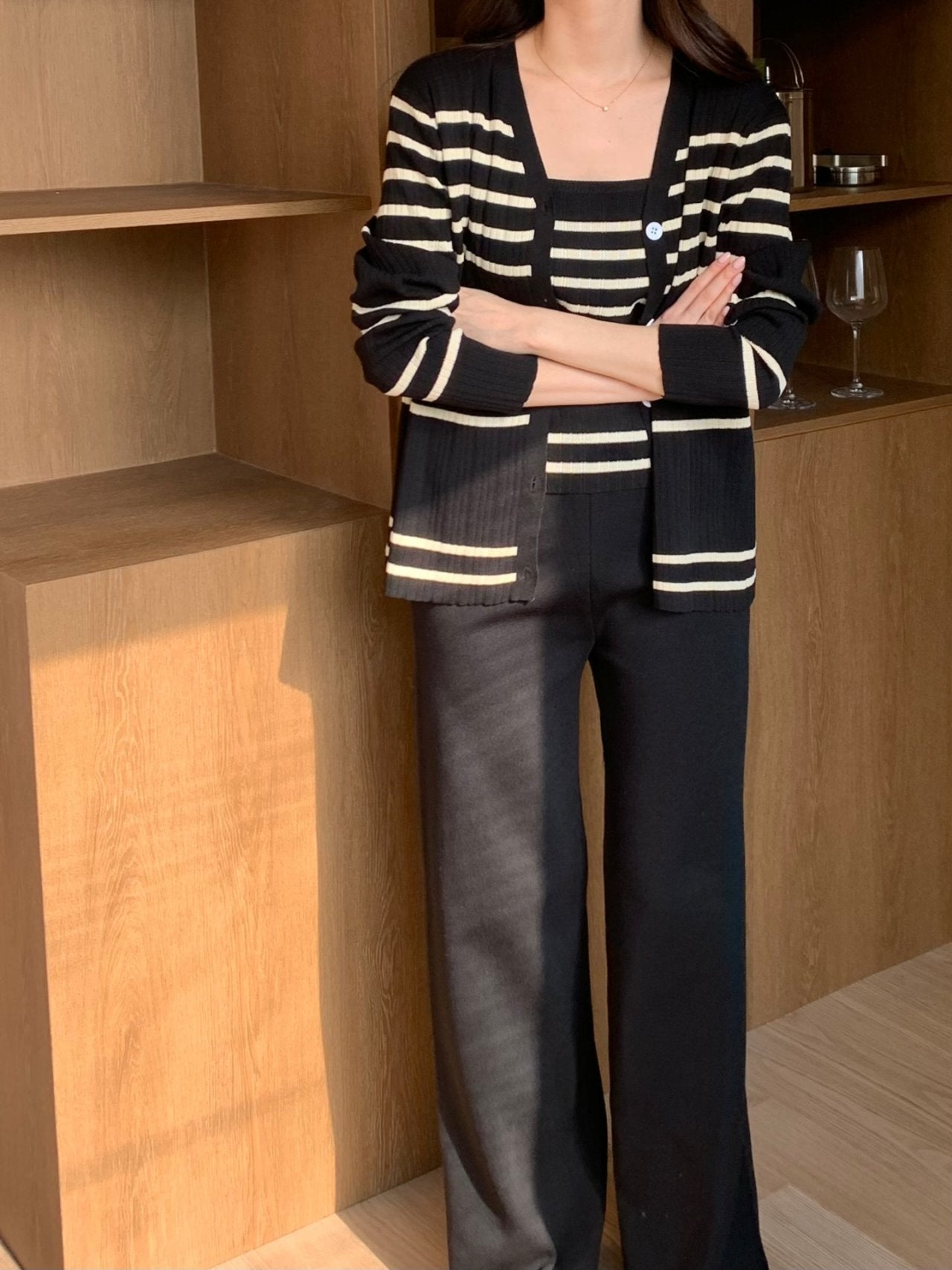 Elegant Stripe Knit 3-Piece Set