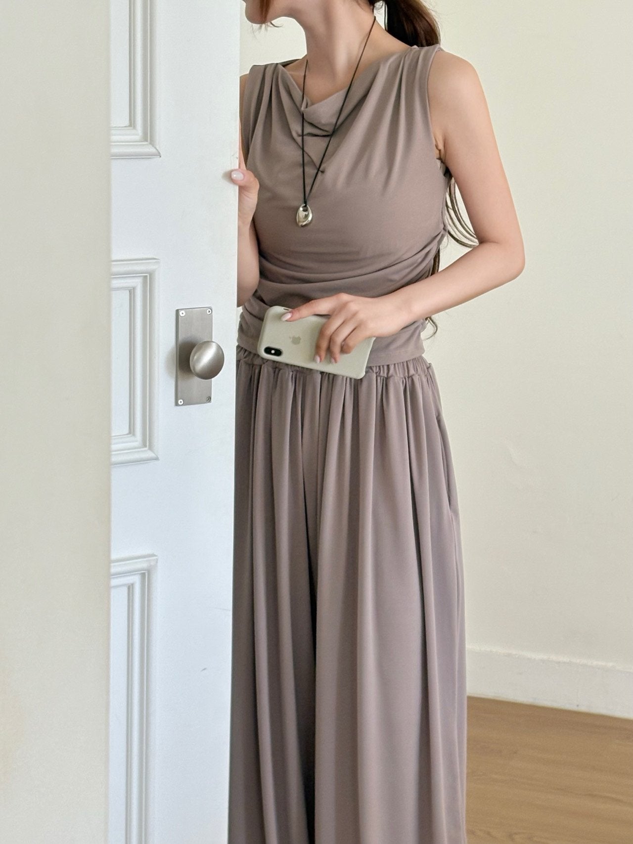Draped Sleeveless & Wide-Leg Pants Set