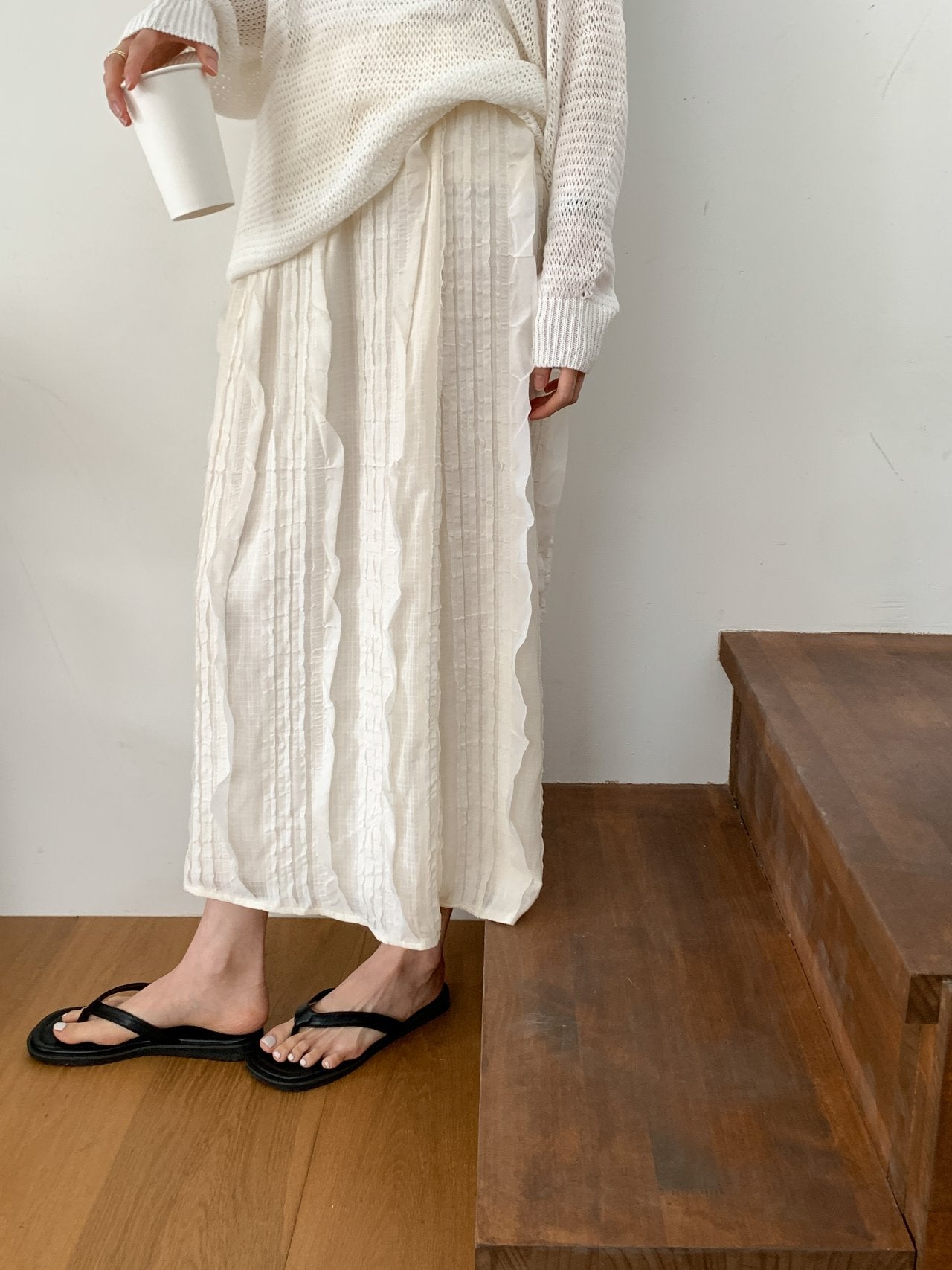 Ruffle Pintuck Long Skirt