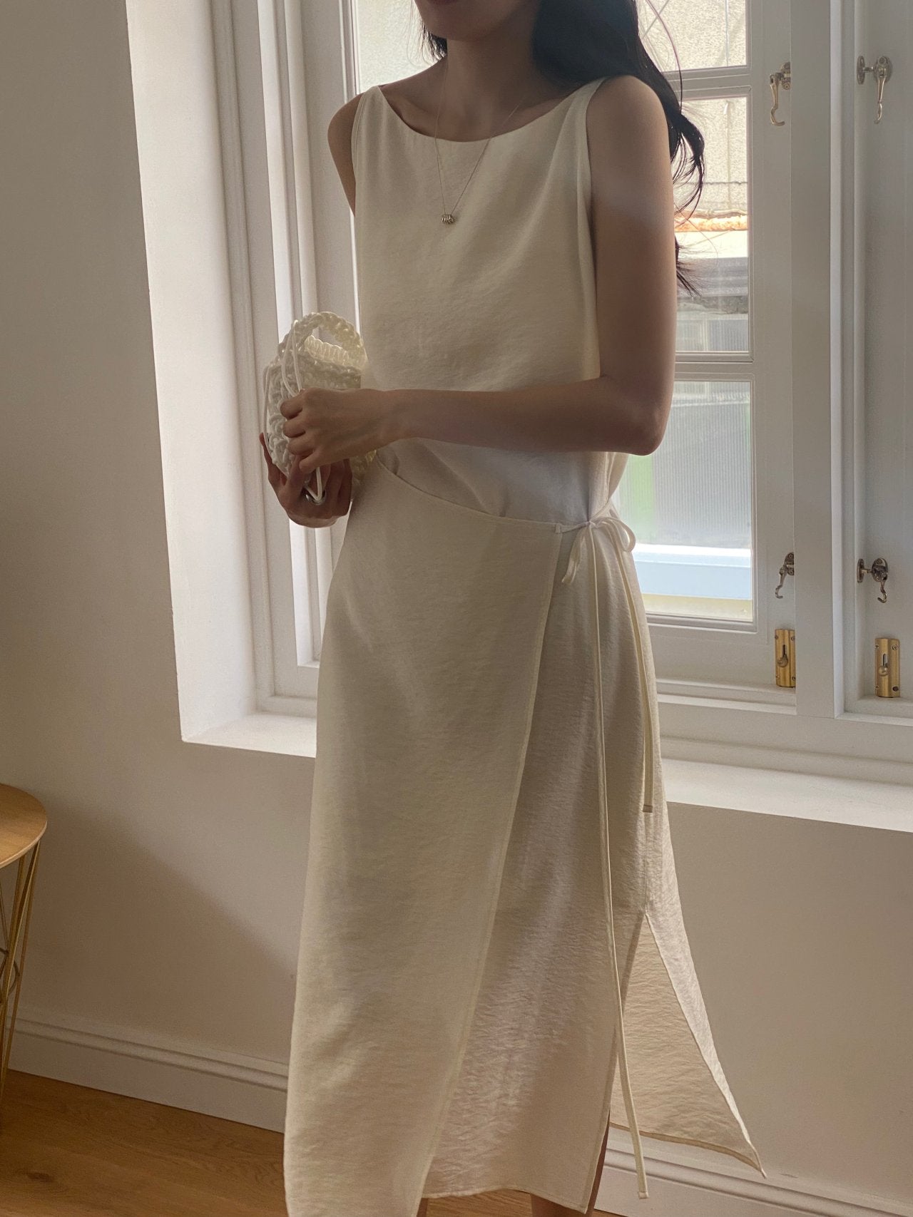 Elegant Boat Neck Wrap Sleeveless Dress