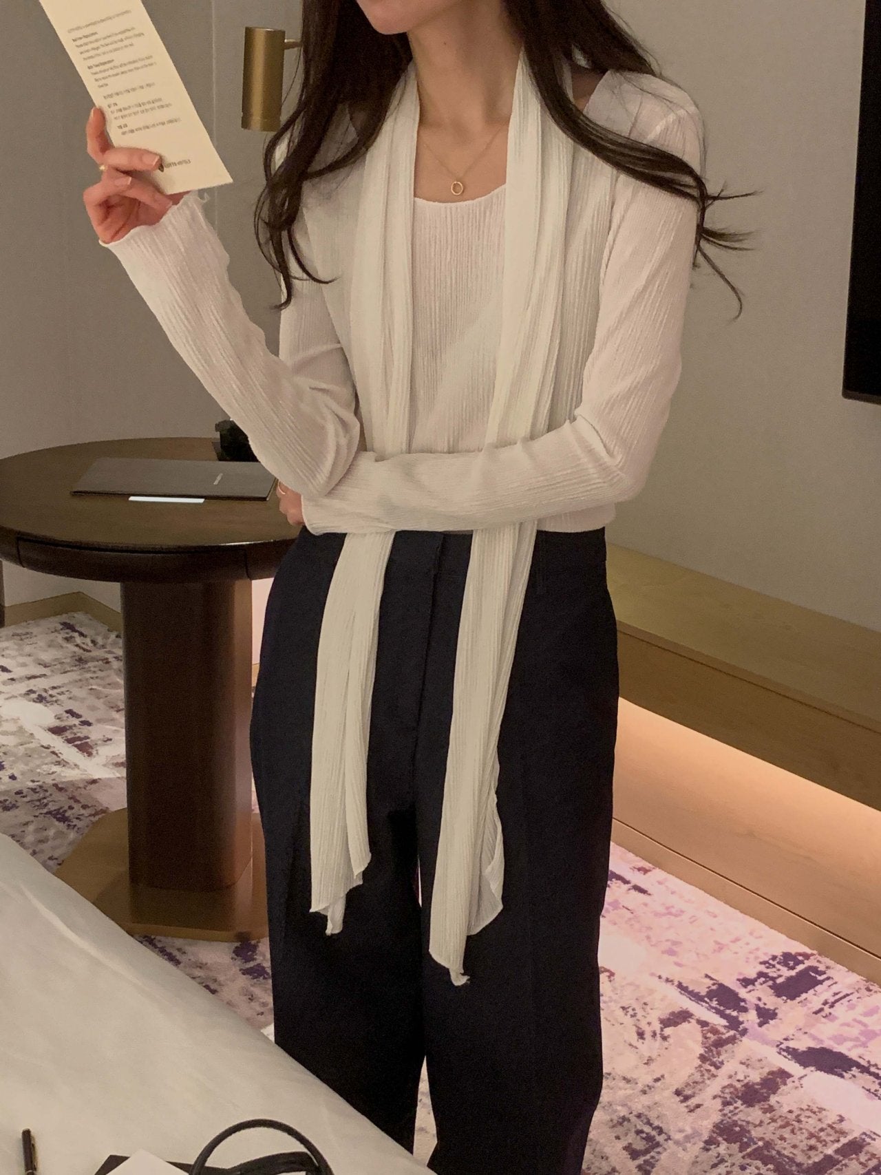Pleated Scarf Set Tee