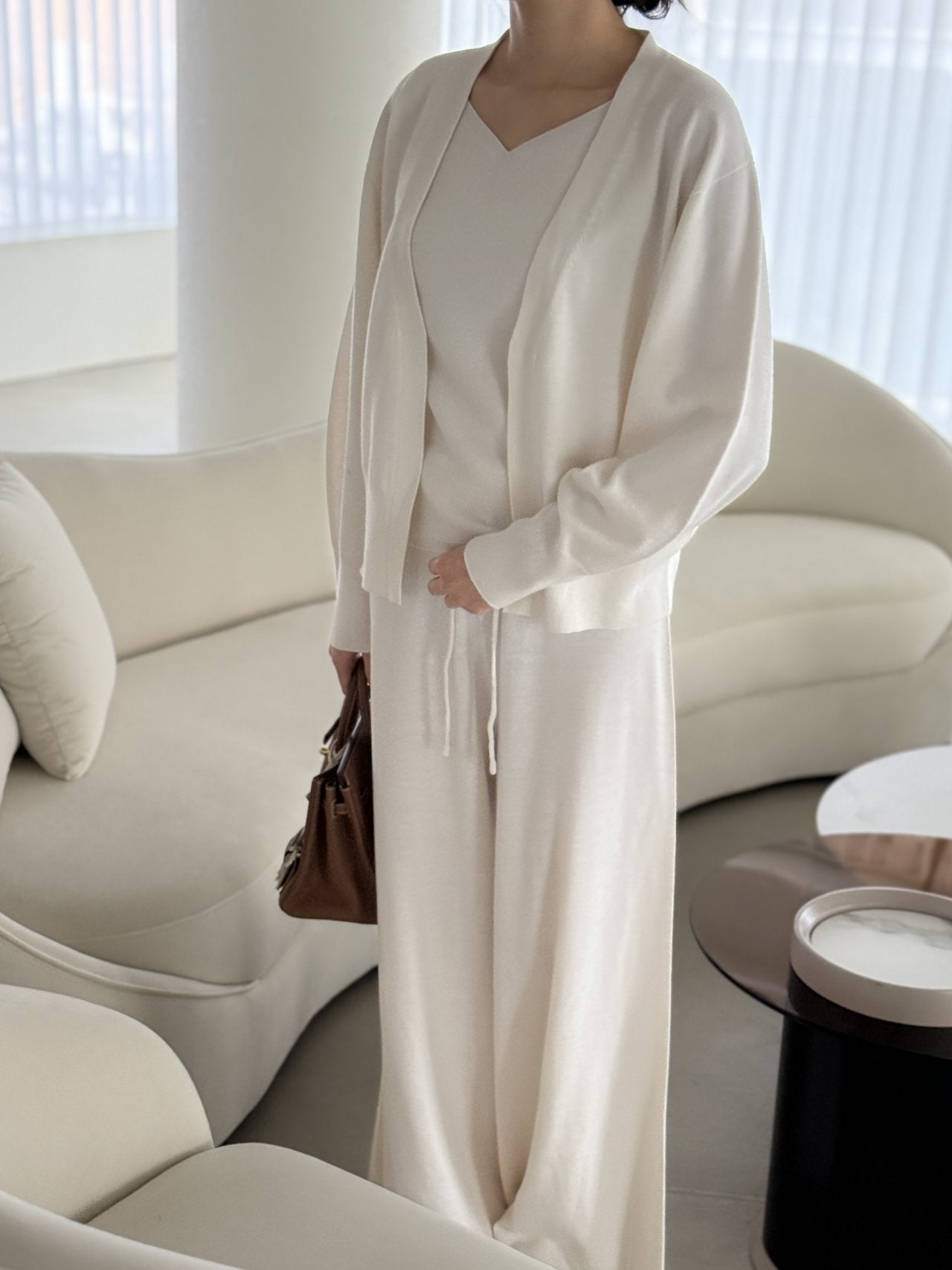 Signature Heart-Neck Cami & Cardigan Set - Cream Ivory