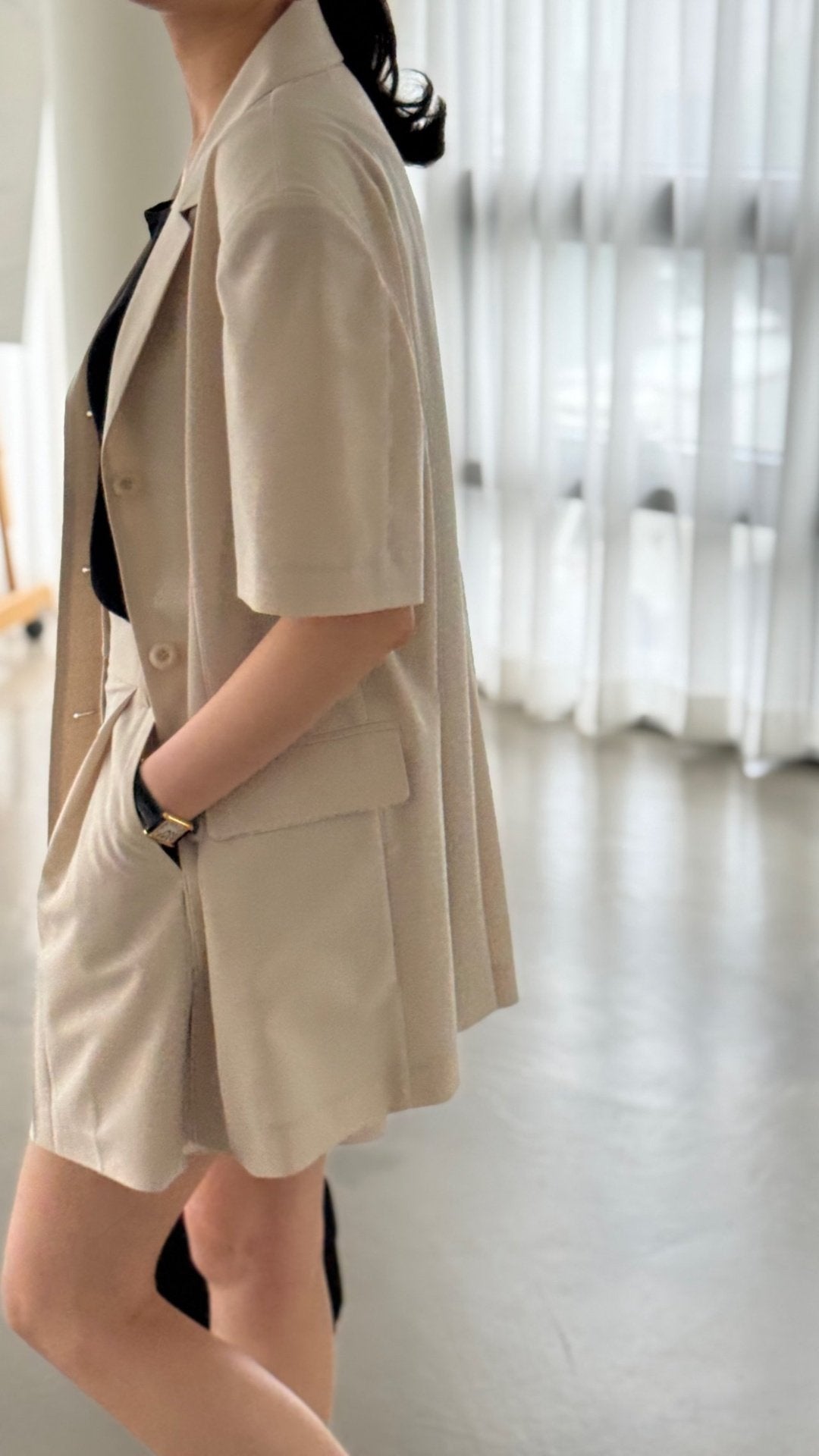 Summer Wool Tailored Suit Set - Light Beige