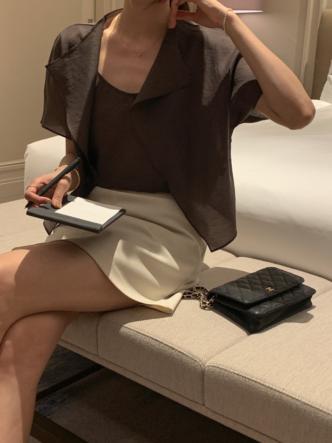Collar Cardigan & Sleeveless Blouse Set