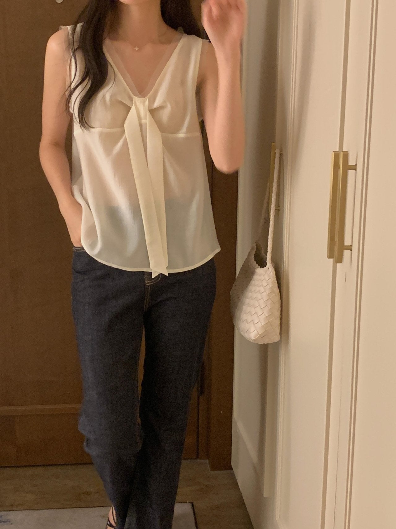 Pure Mood See-through V-Blouse