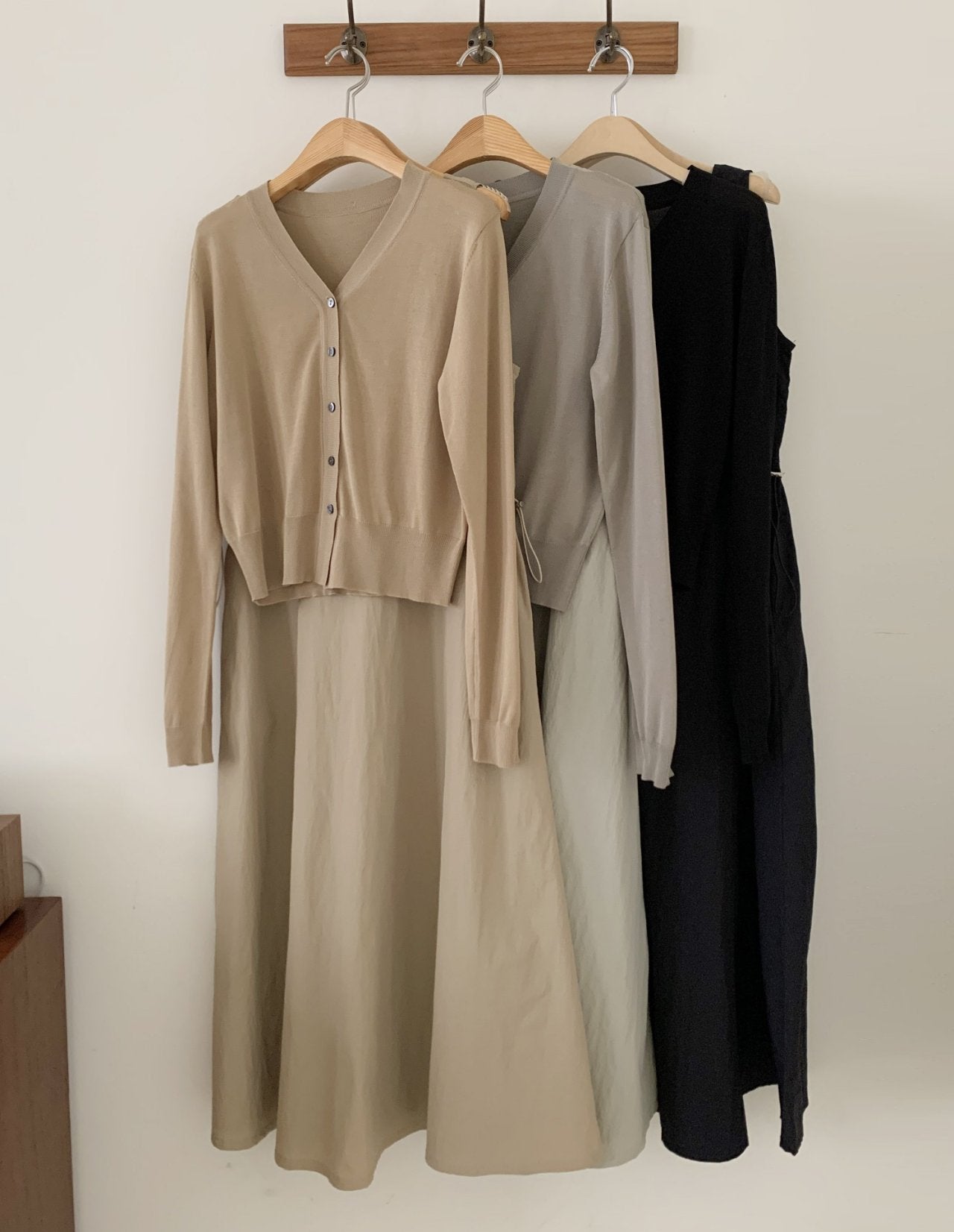 Crisp Texture Long Dress & Matching Cardigan set