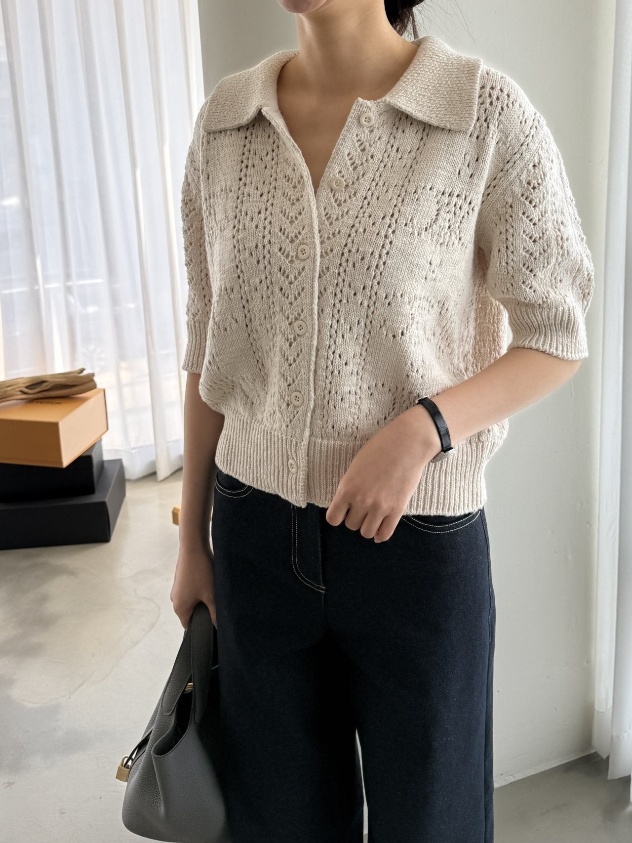 Classic Crochet Cardigan - Cream Oat