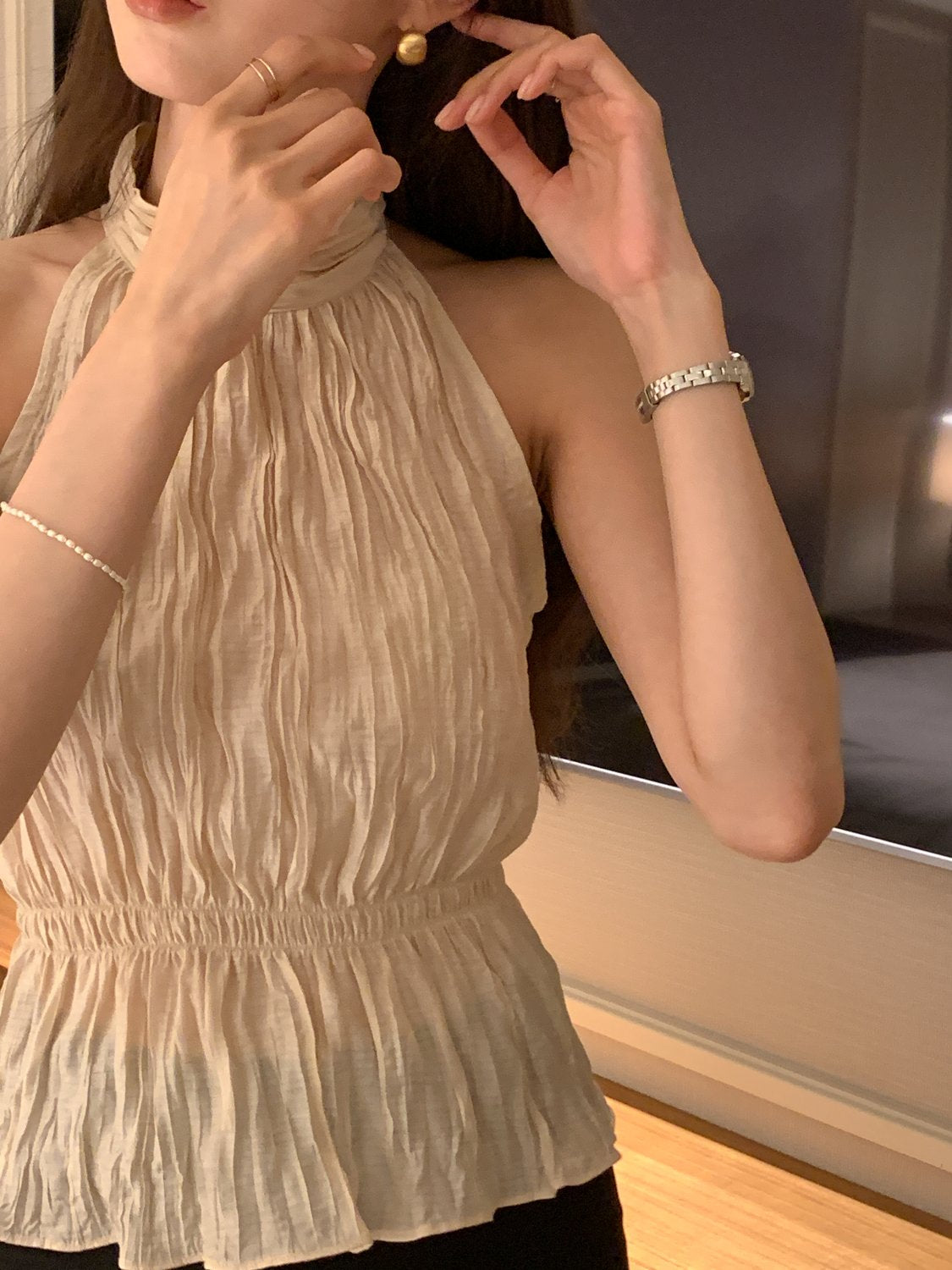 Crinkle Halter Blouse