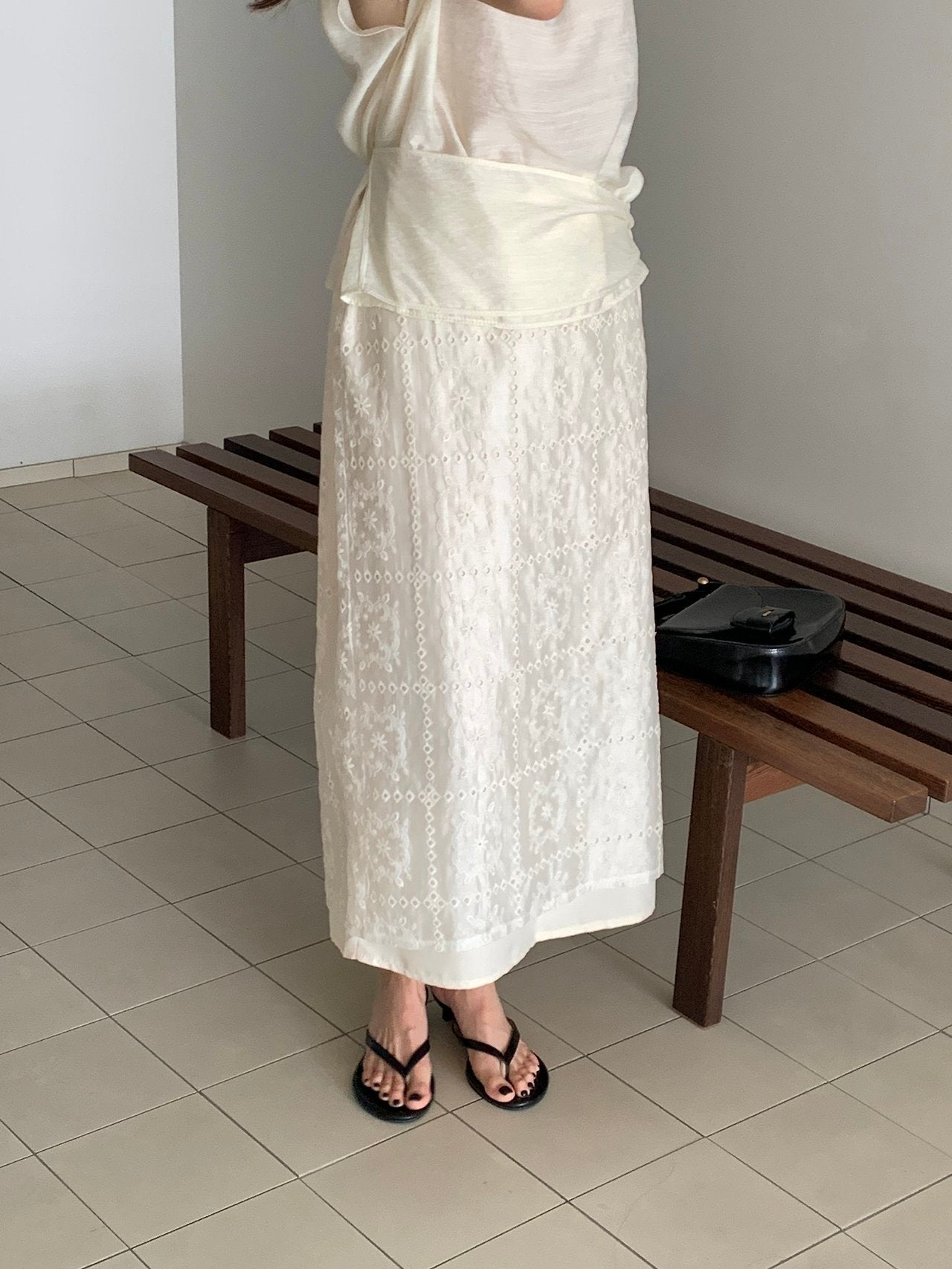 Square Lace Double-Layered Long Skirt