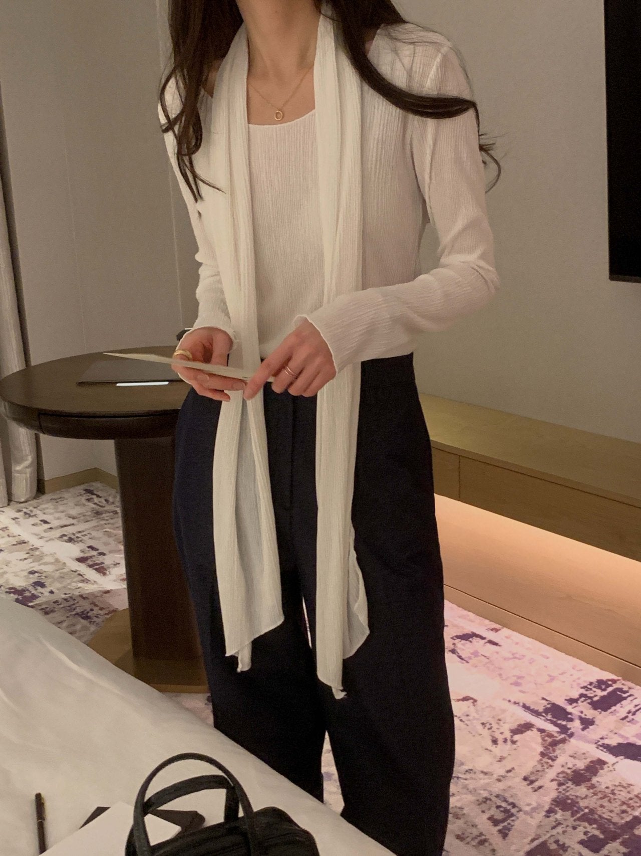 Pleated Scarf Set Tee