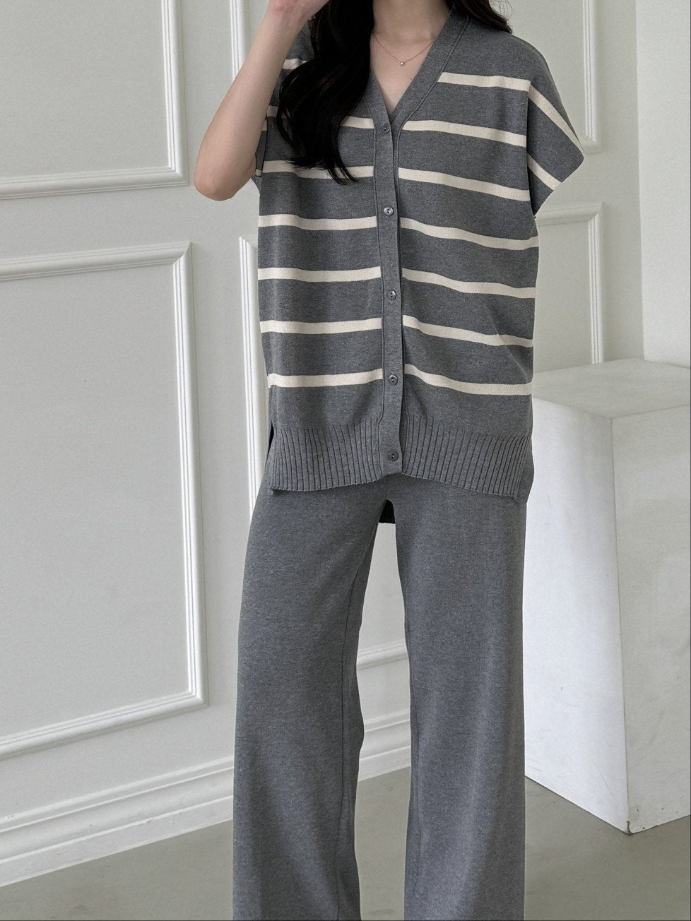 Chic Stripe Knit Two-Piece Set