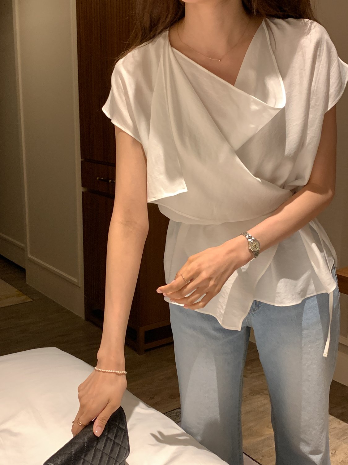 Draped Side-Button Blouse