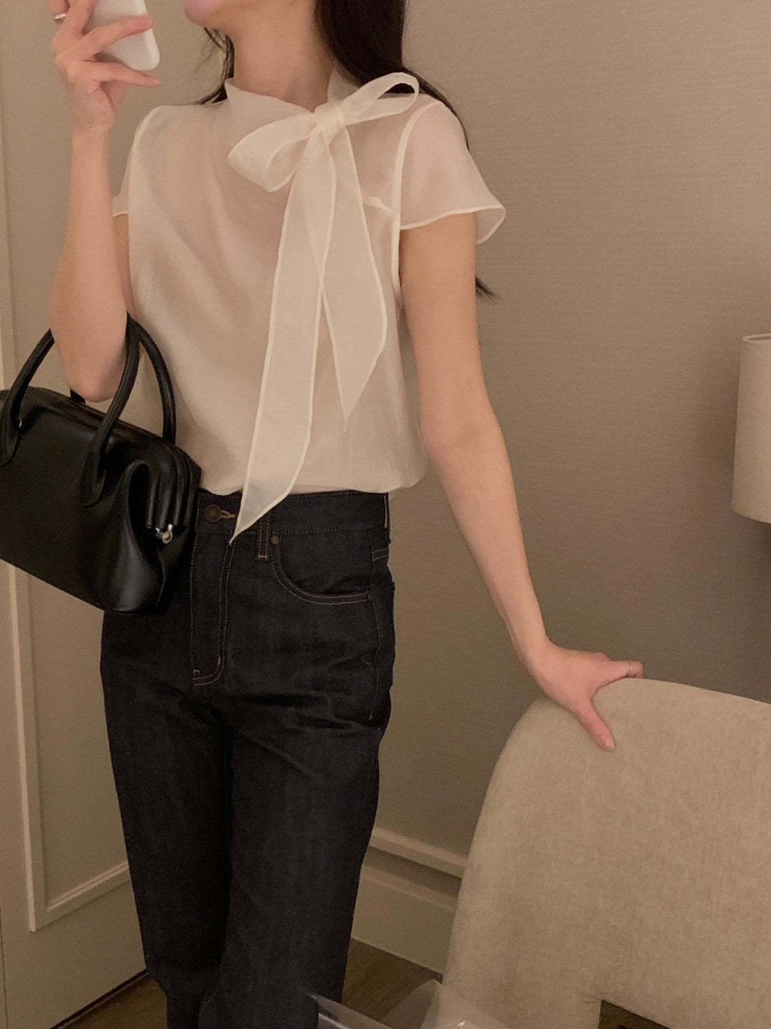 [Best Seller] Ribbon Mock-neck Blouse