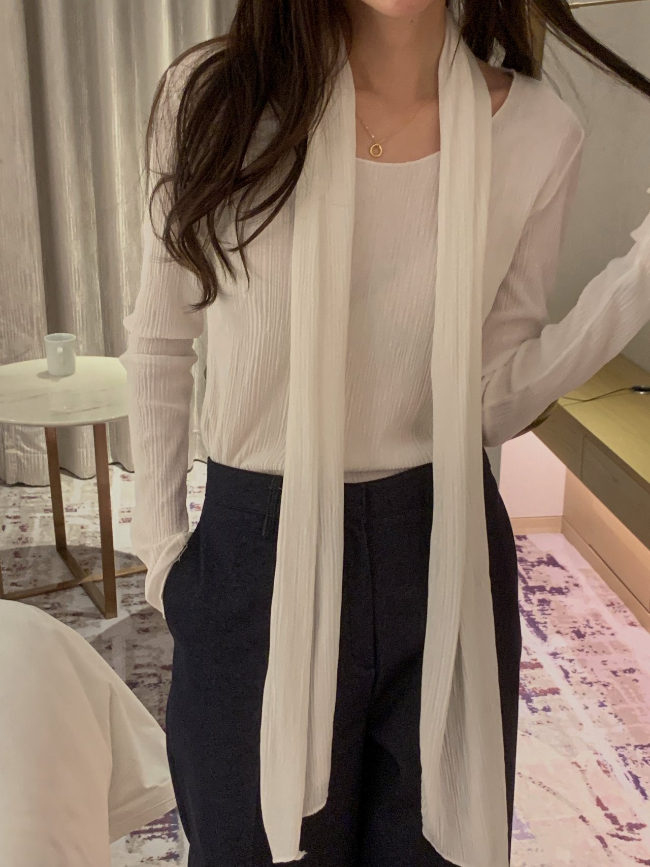 Pleated Scarf Set Tee