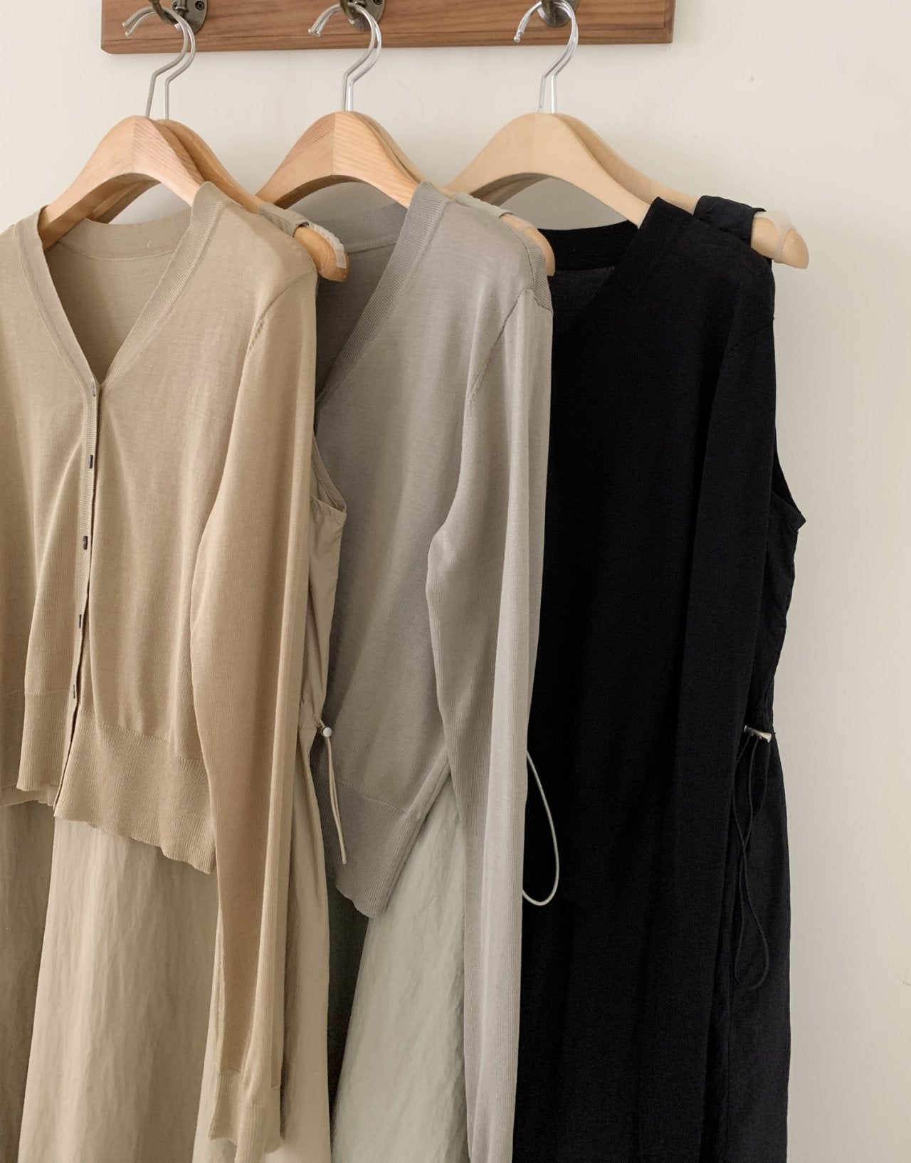 Crisp Texture Long Dress & Matching Cardigan set