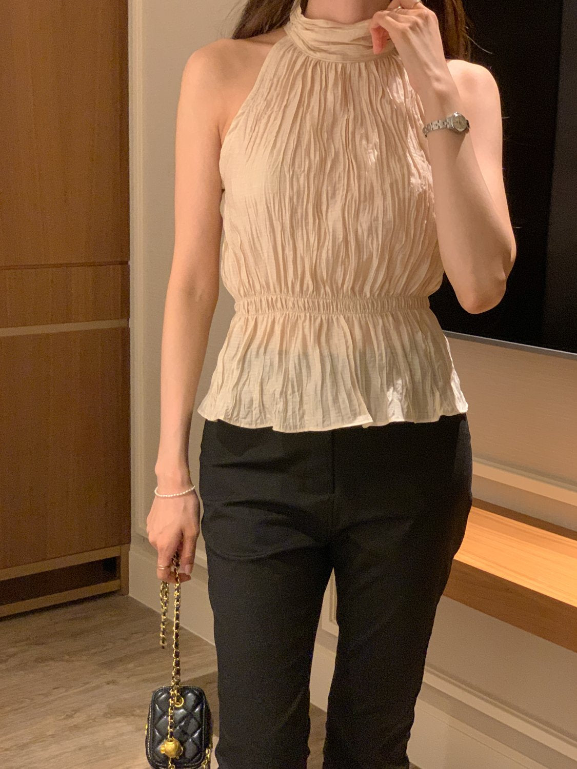 Crinkle Halter Blouse