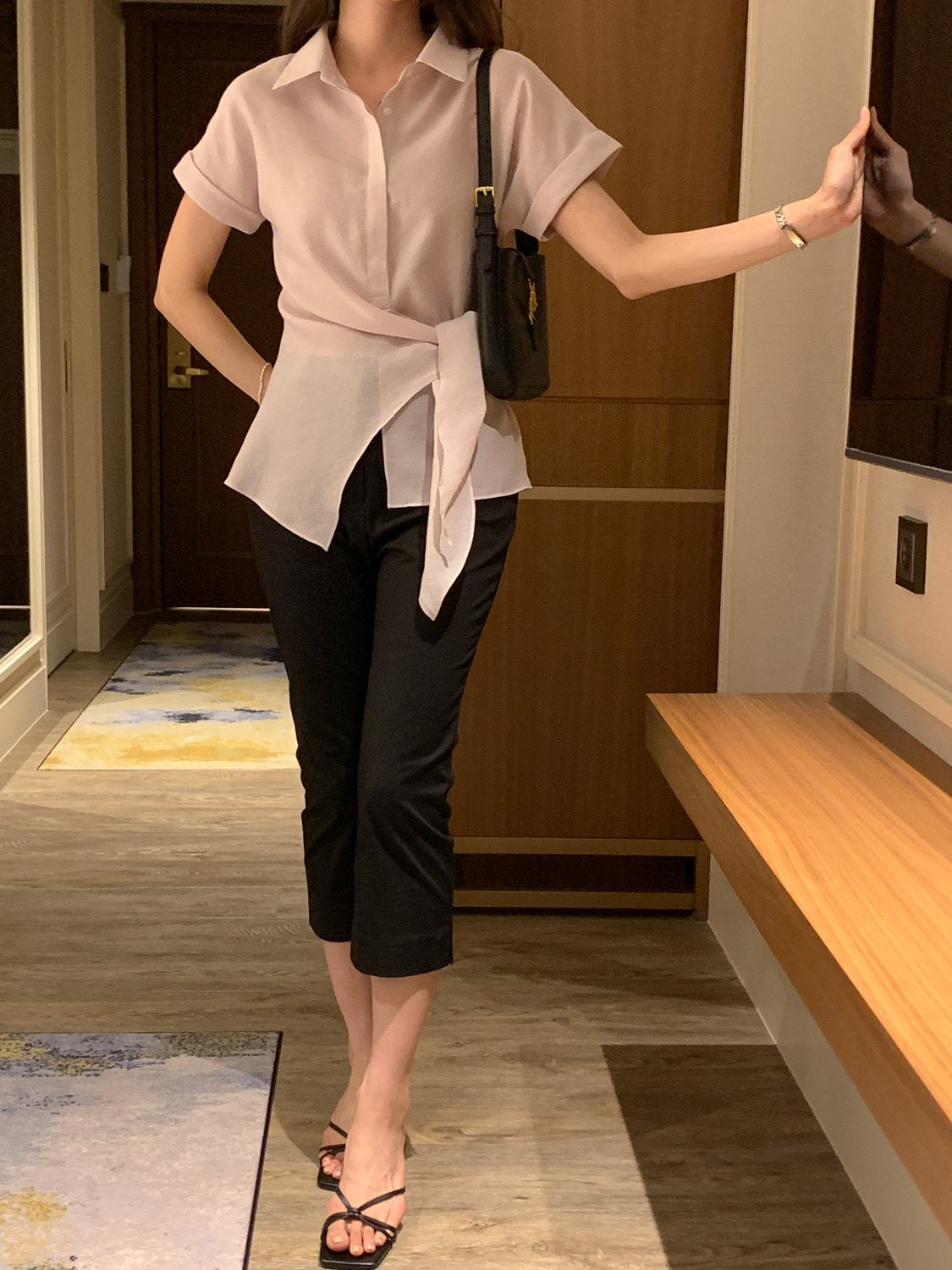 Serene Semi-Open Rolled-Up Wrap Shirt