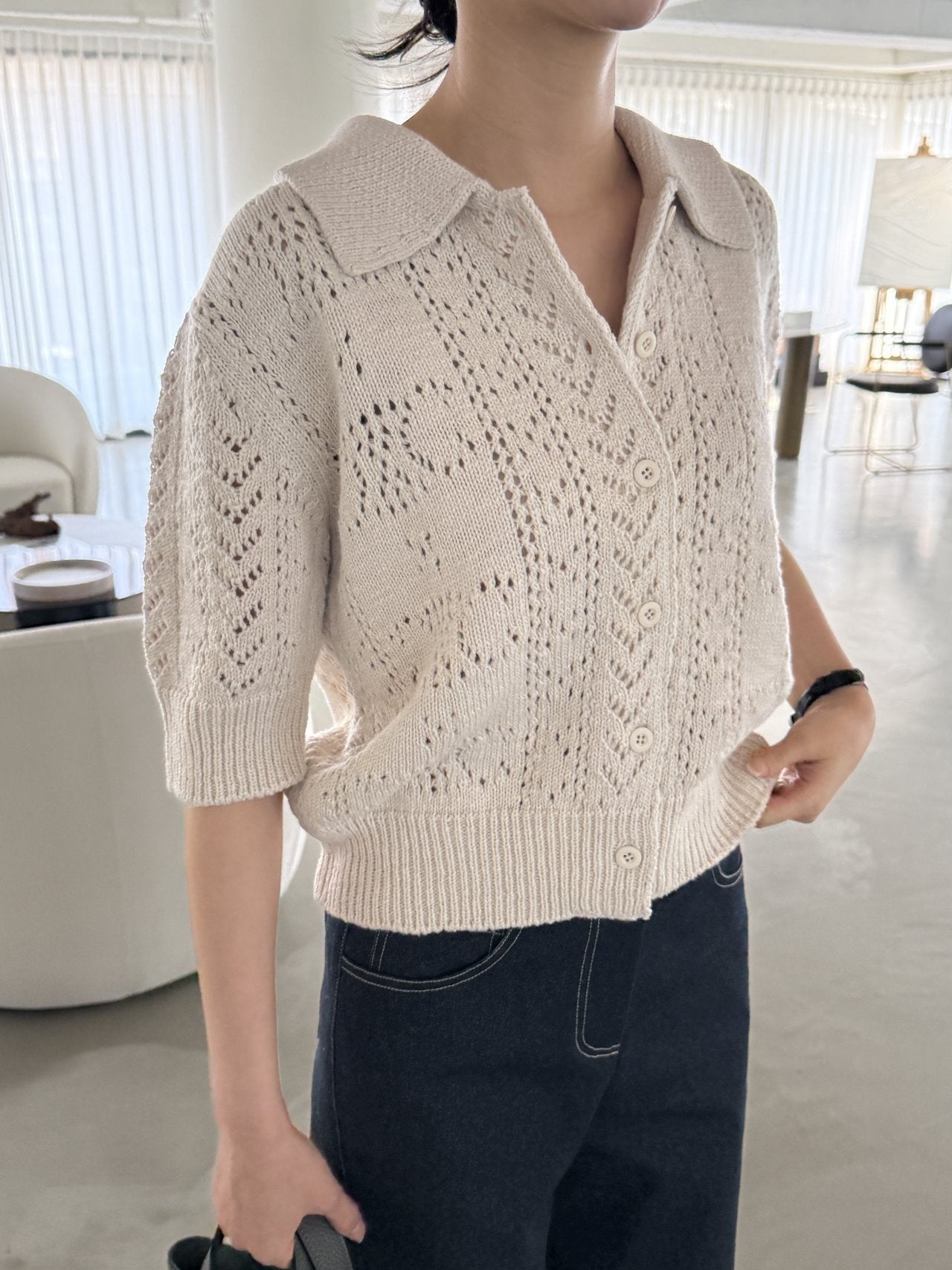 Classic Crochet Cardigan - Cream Oat