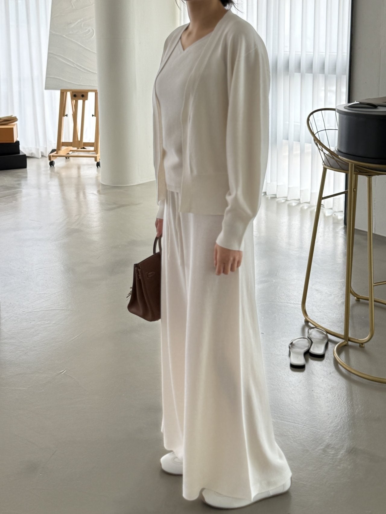 Signature Heart-Neck Cami & Cardigan Set - Cream Ivory