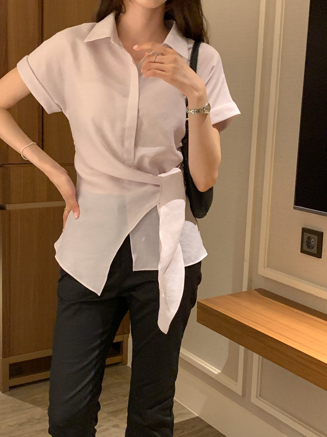 Serene Semi-Open Rolled-Up Wrap Shirt