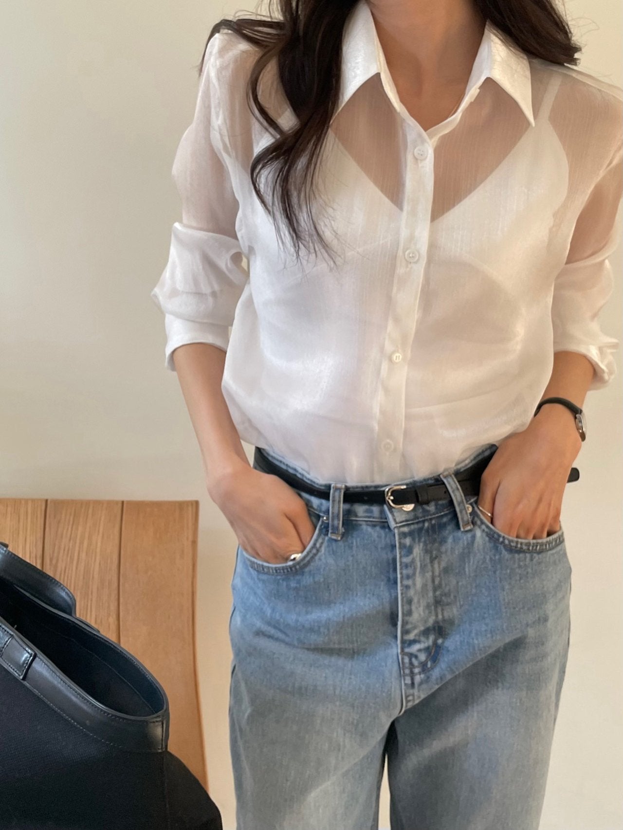 Luxury Organza Sheer Blouse – Sky Blue · White · Peach Pink