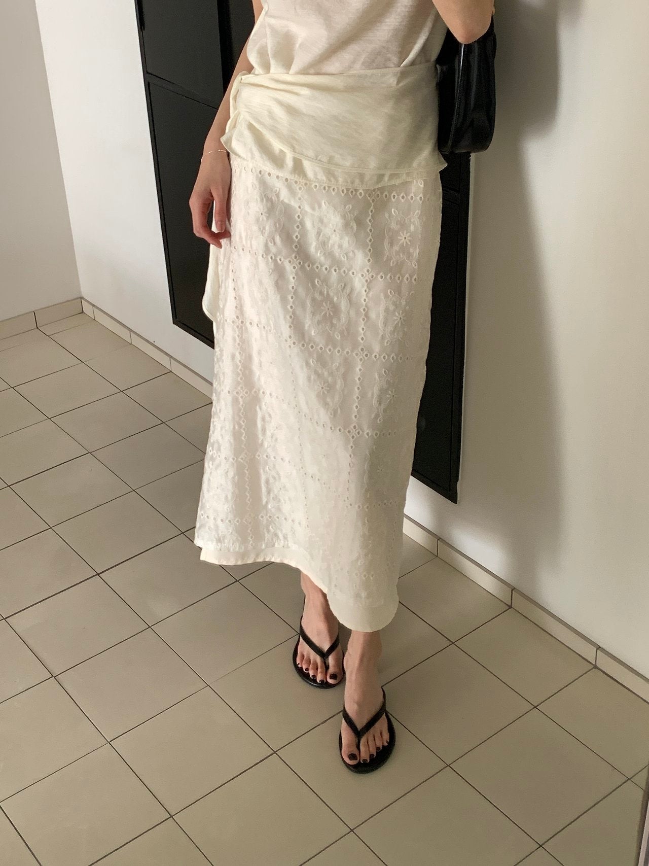 Square Lace Double-Layered Long Skirt