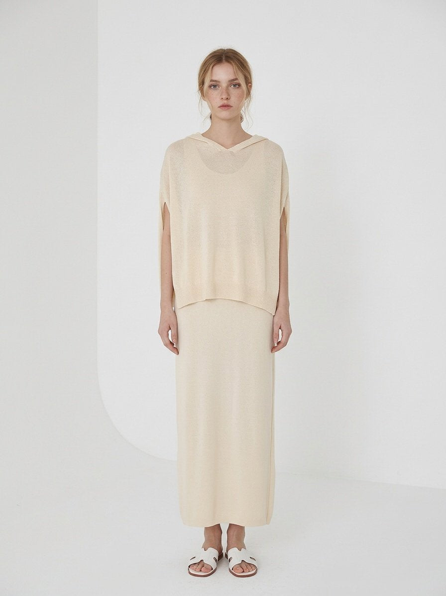 Whole garment Butter Hooded Knit Cape Vest