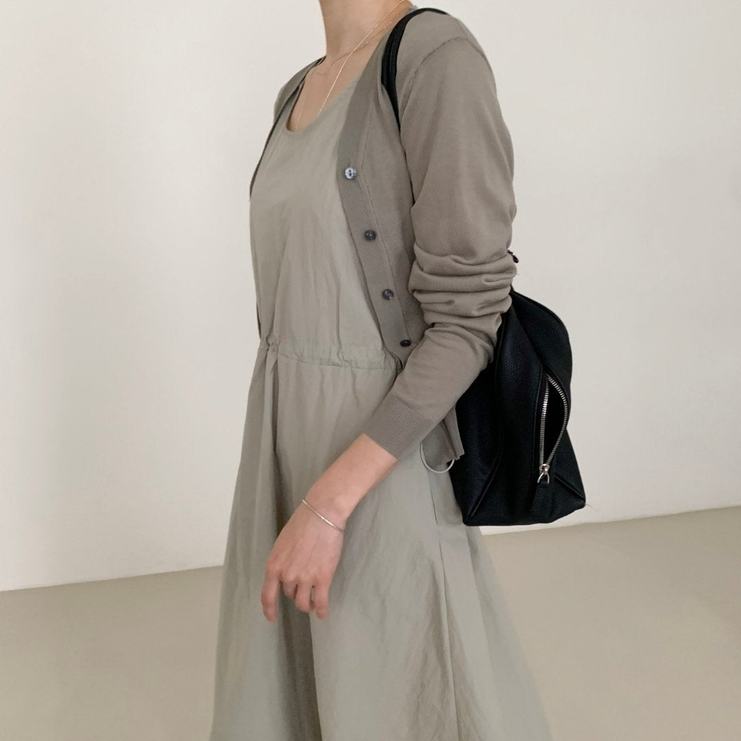 Crisp Texture Long Dress & Matching Cardigan set